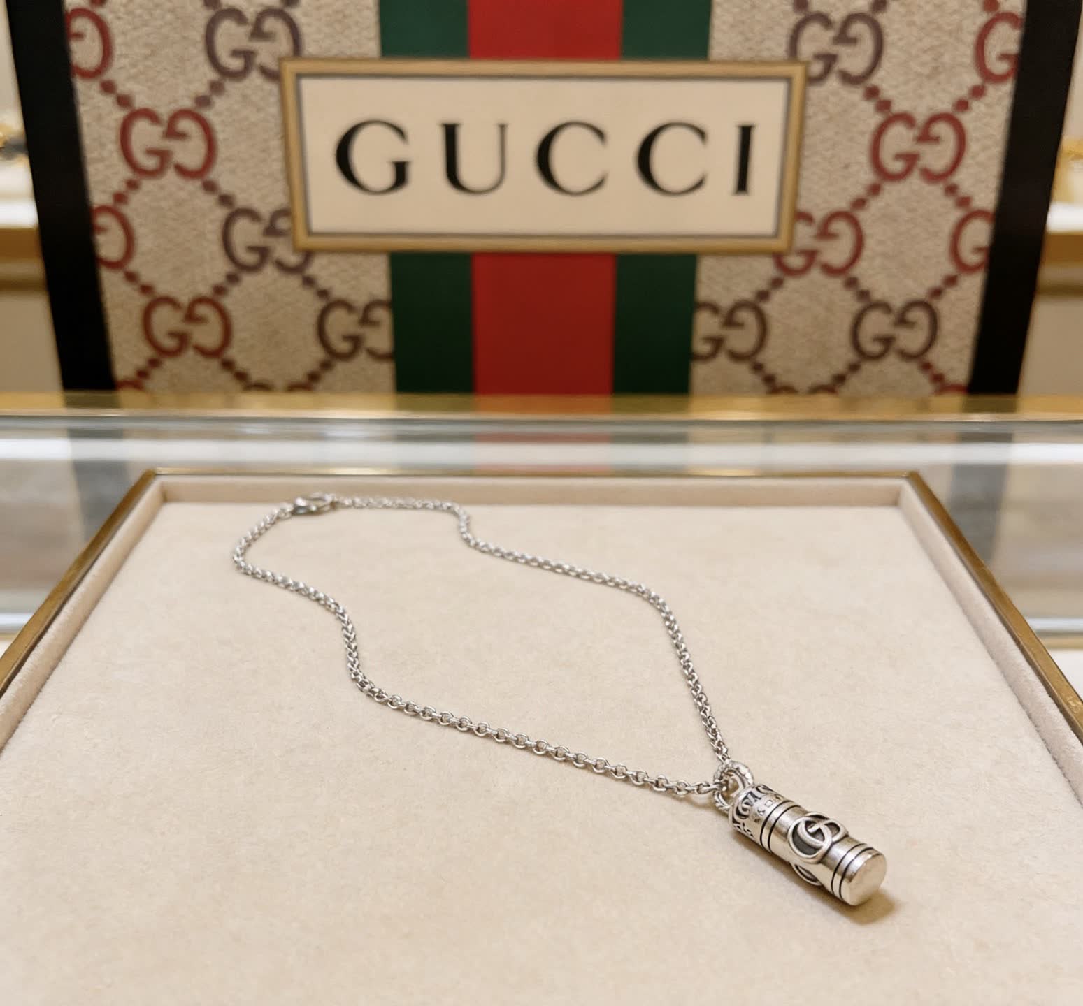 Gucci Silver Chain with Logo Pendant