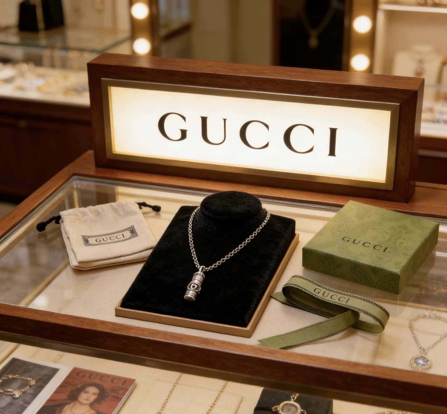 Gucci Silver Chain with Logo Pendant