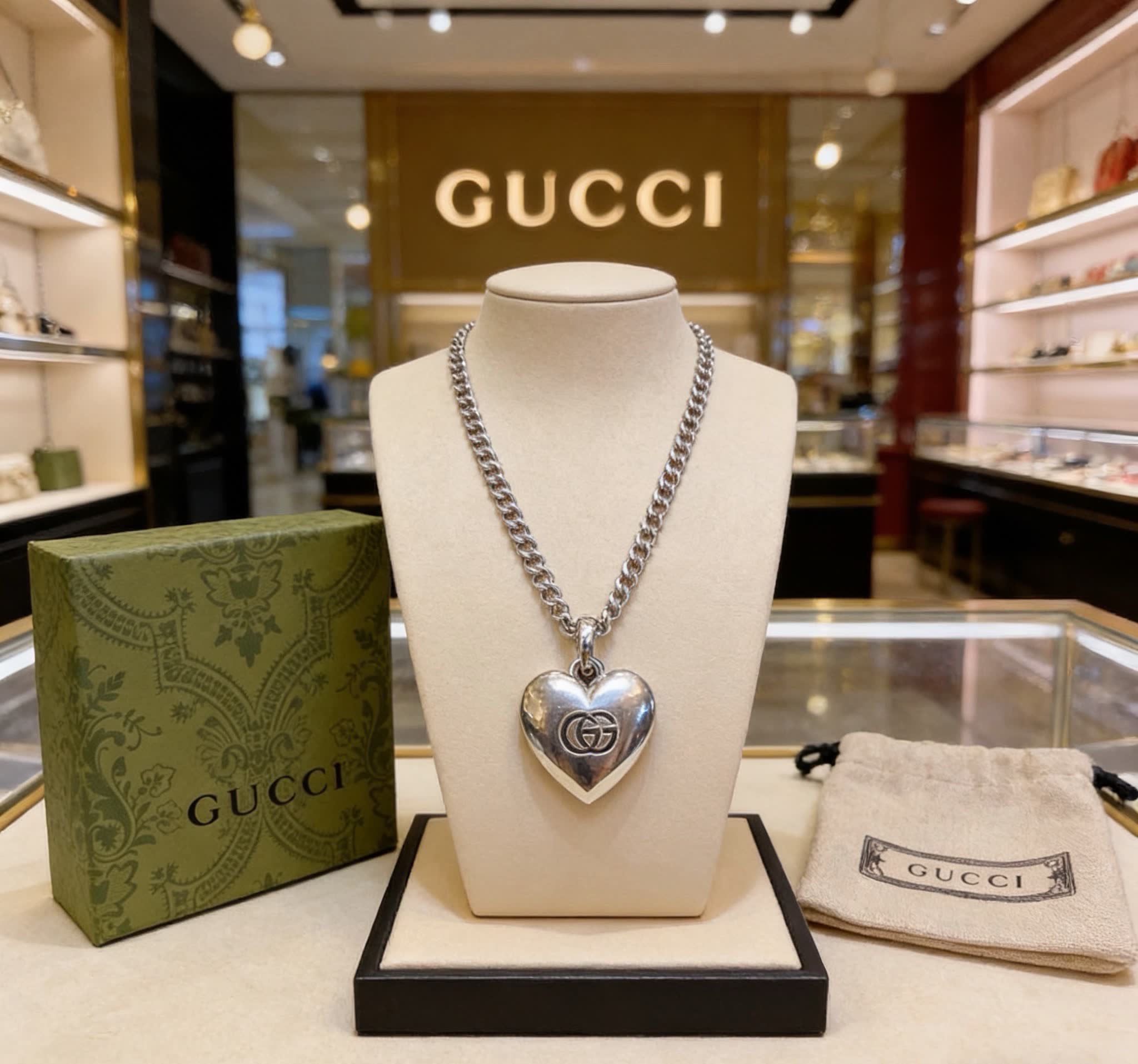 Gucci Silver Heart Pendant Necklace