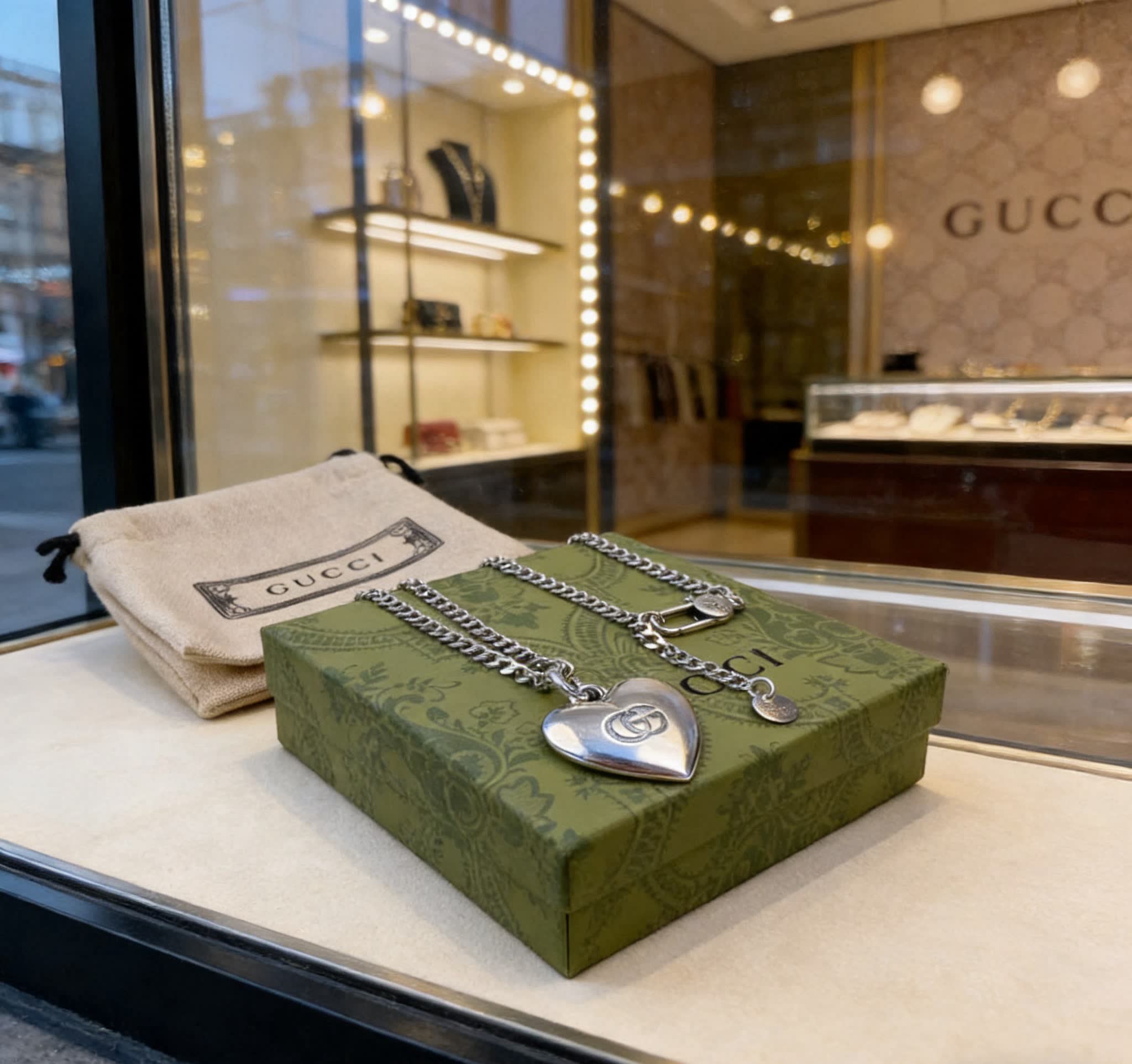 Gucci Silver Heart Pendant Necklace