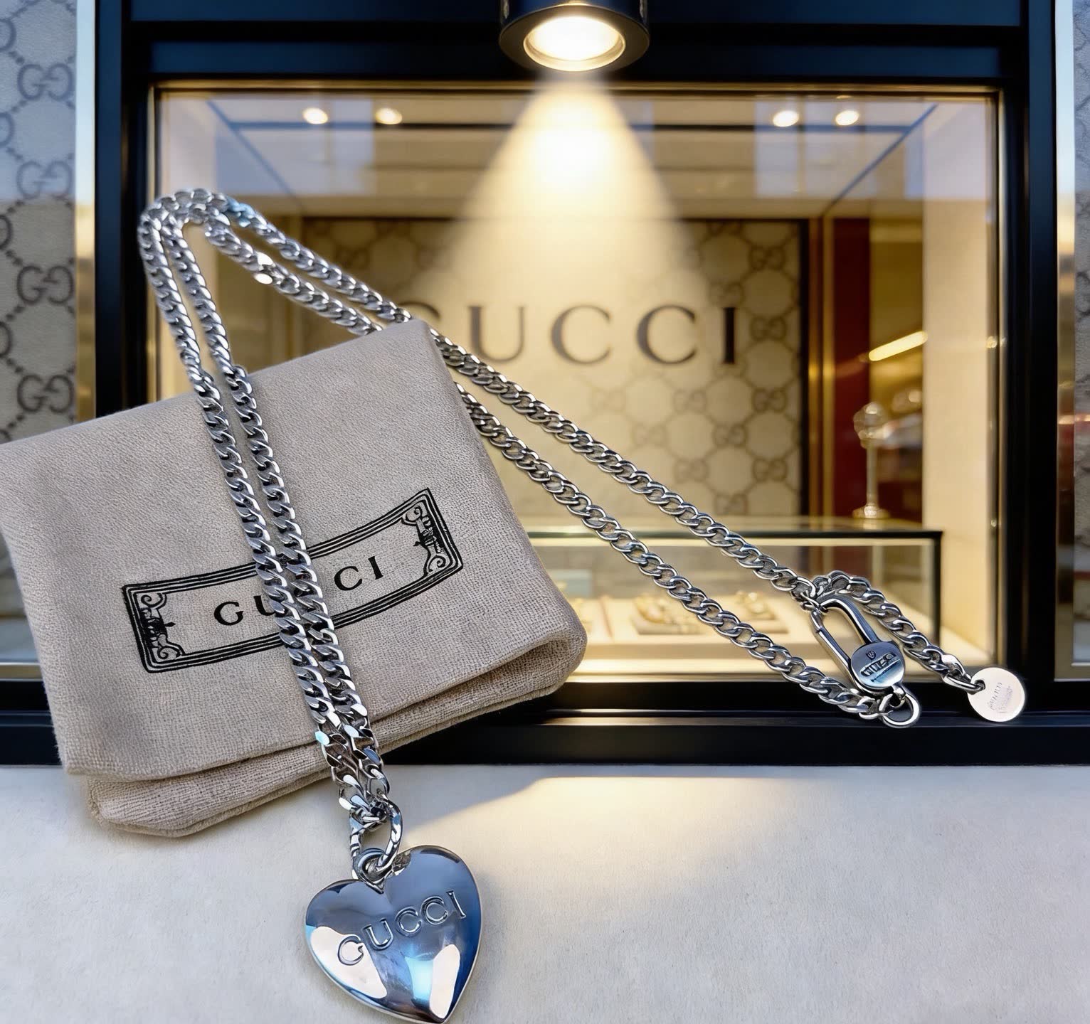 Gucci Silver Heart Pendant Necklace