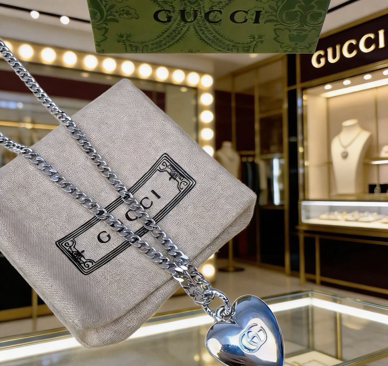 Gucci Silver Heart Pendant Necklace