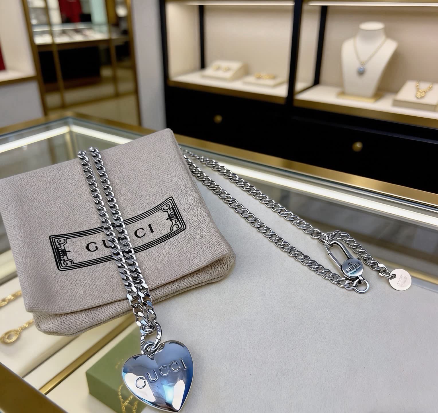 Gucci Silver Heart Pendant Necklace