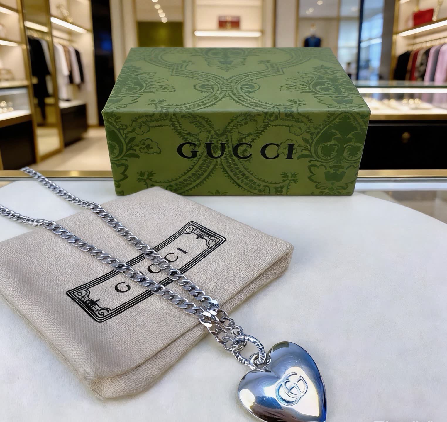Gucci Silver Heart Pendant Necklace