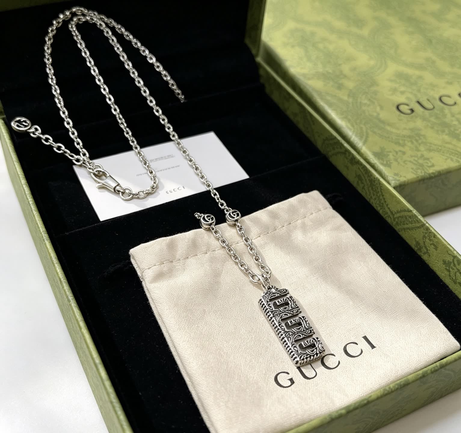 Gucci Silver 'G' Logo Pendant Necklace