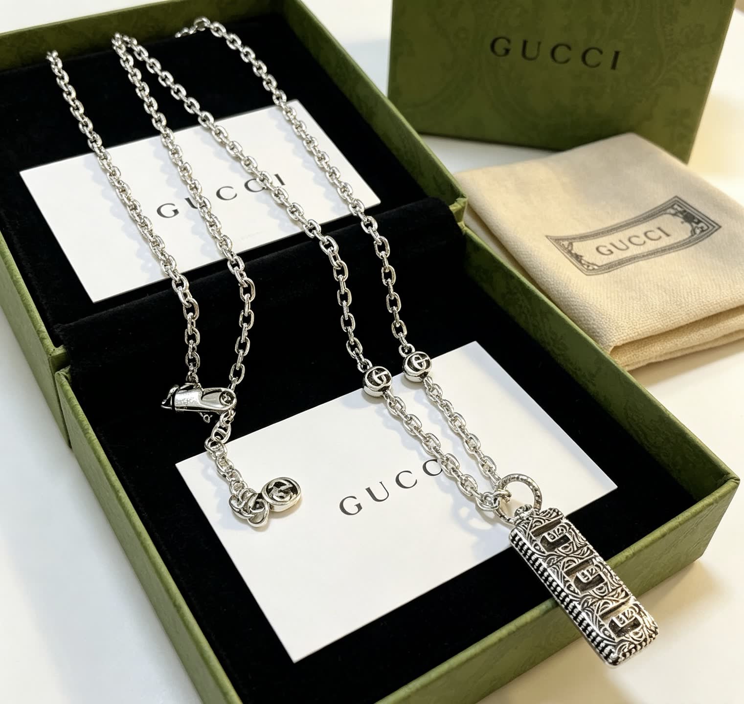 Gucci Silver 'G' Logo Pendant Necklace