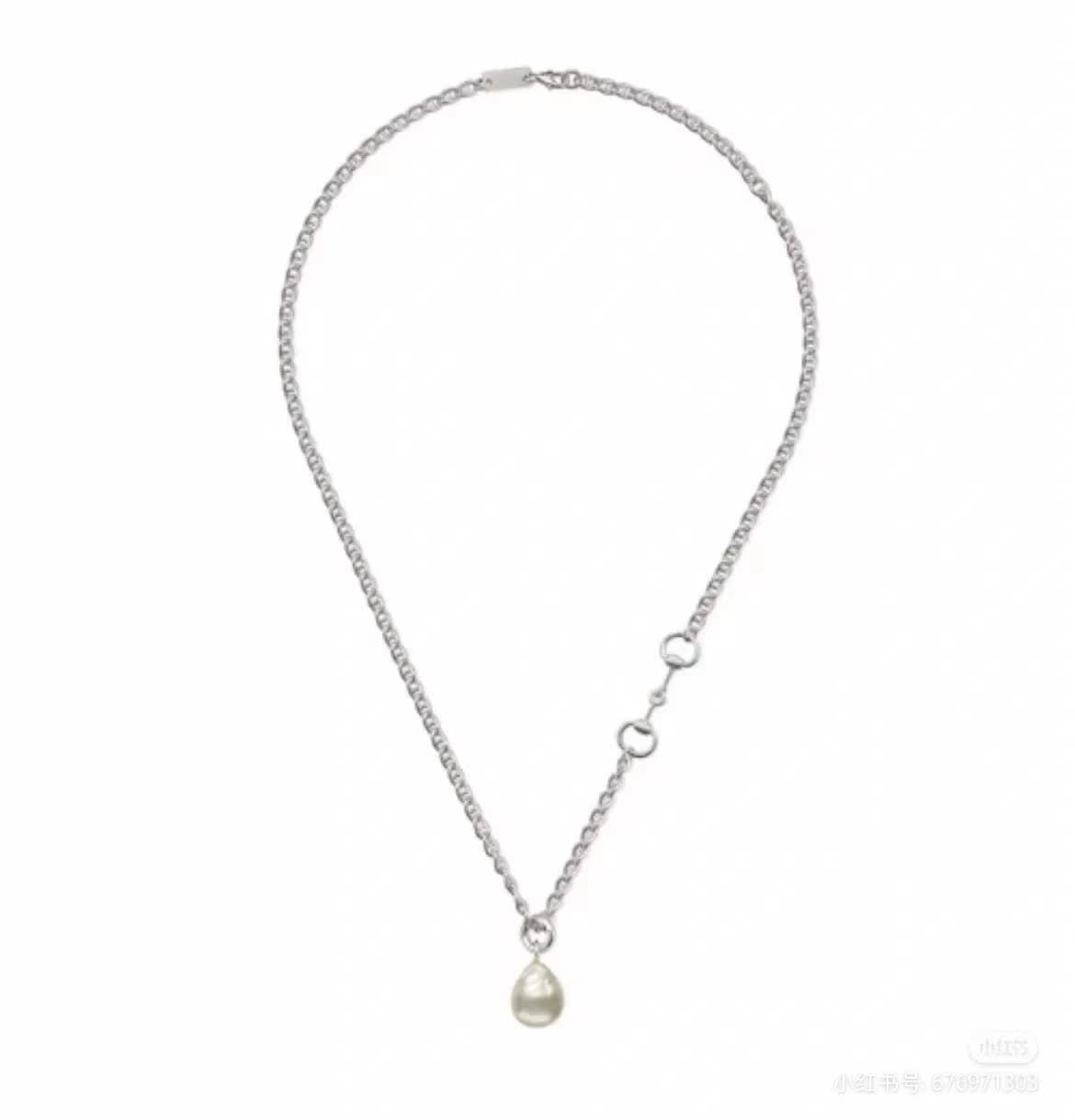 Gucci Silver Pearl Drop Necklace