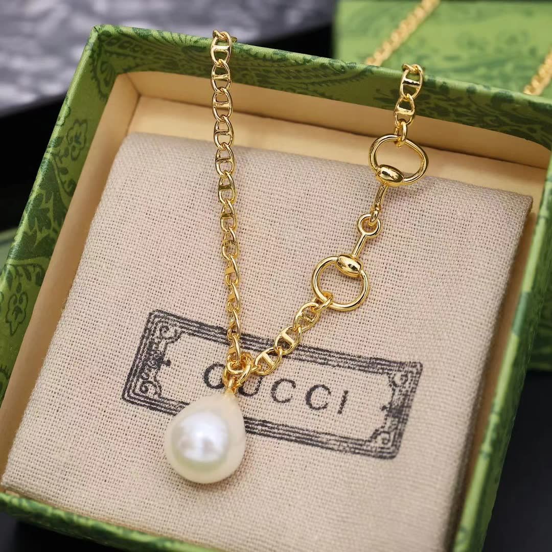 Gucci Silver Pearl Drop Necklace