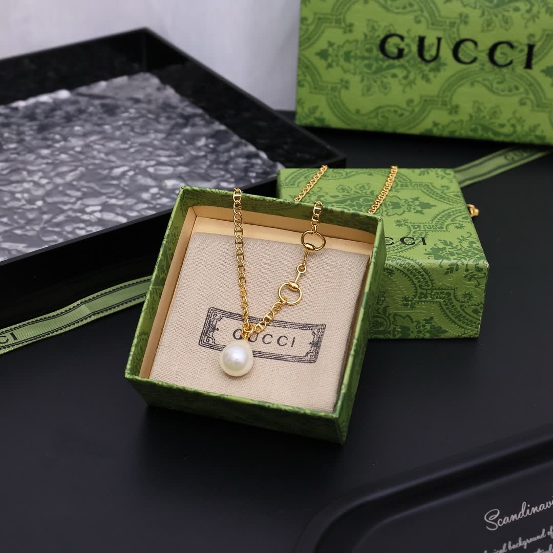 Gucci Silver Pearl Drop Necklace