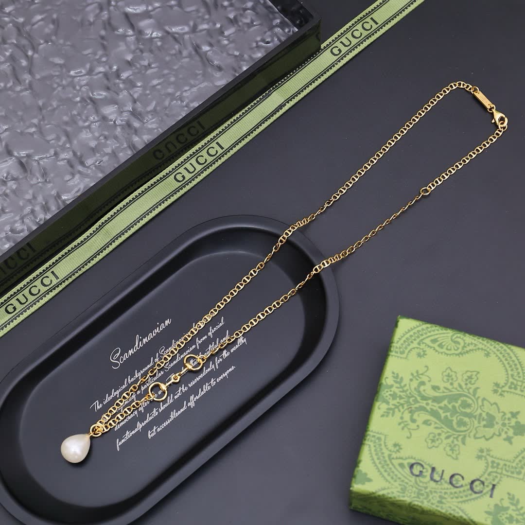 Gucci Silver Pearl Drop Necklace