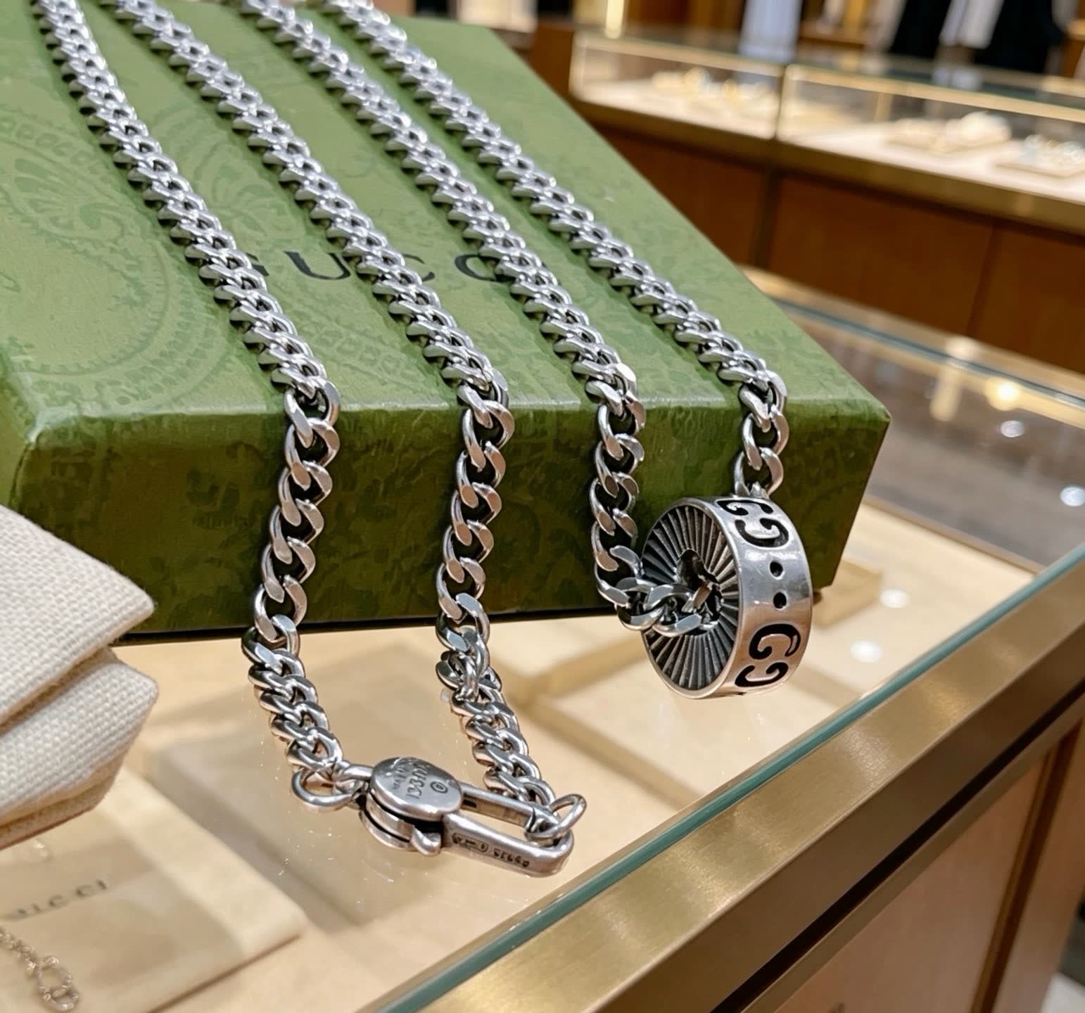 Gucci Silver Chain with Interlocking G Pendant