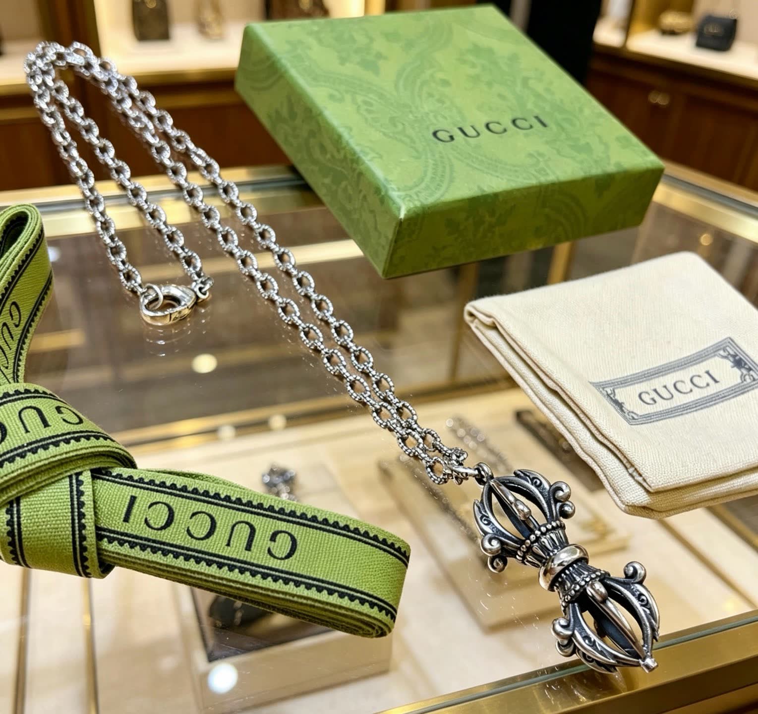 Gucci Silver Chain with Ornate Pendant