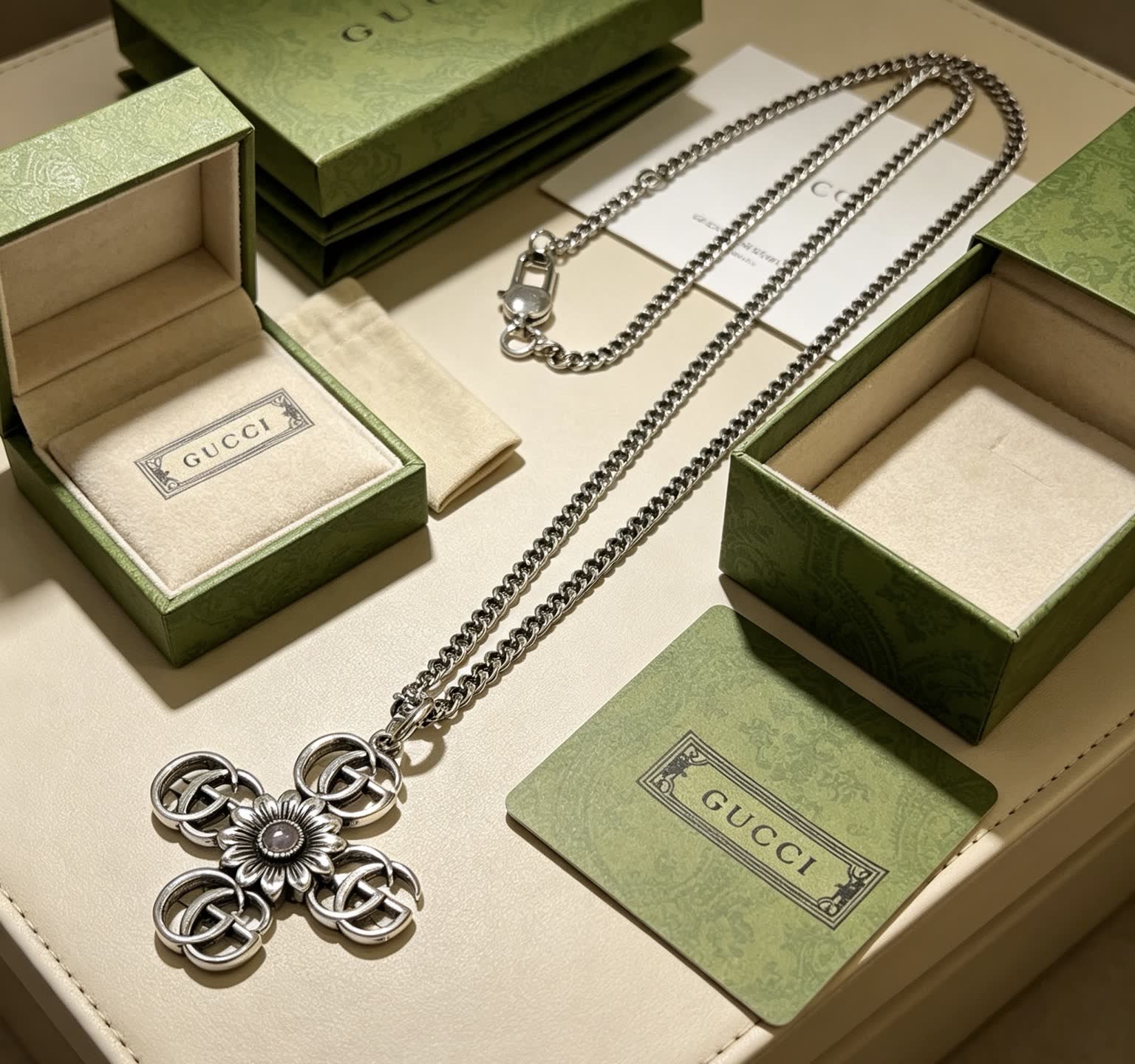 Gucci Silver Cross Pendant Necklace