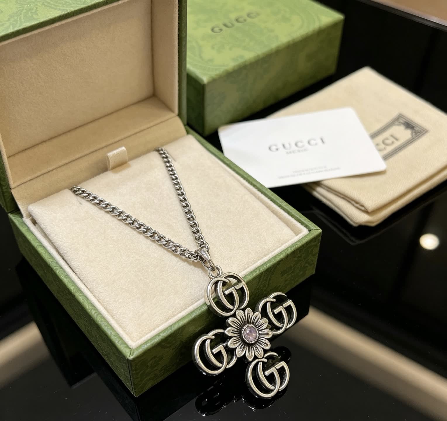 Gucci Silver Cross Pendant Necklace