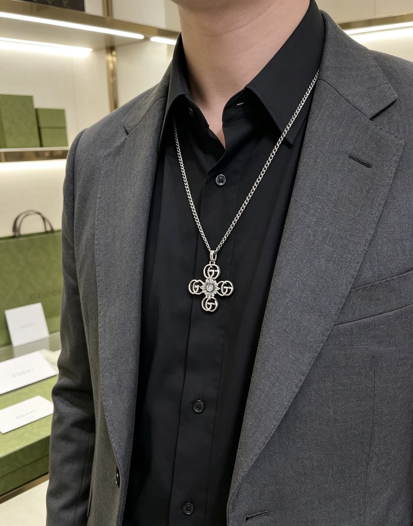 Gucci Silver Cross Pendant Necklace