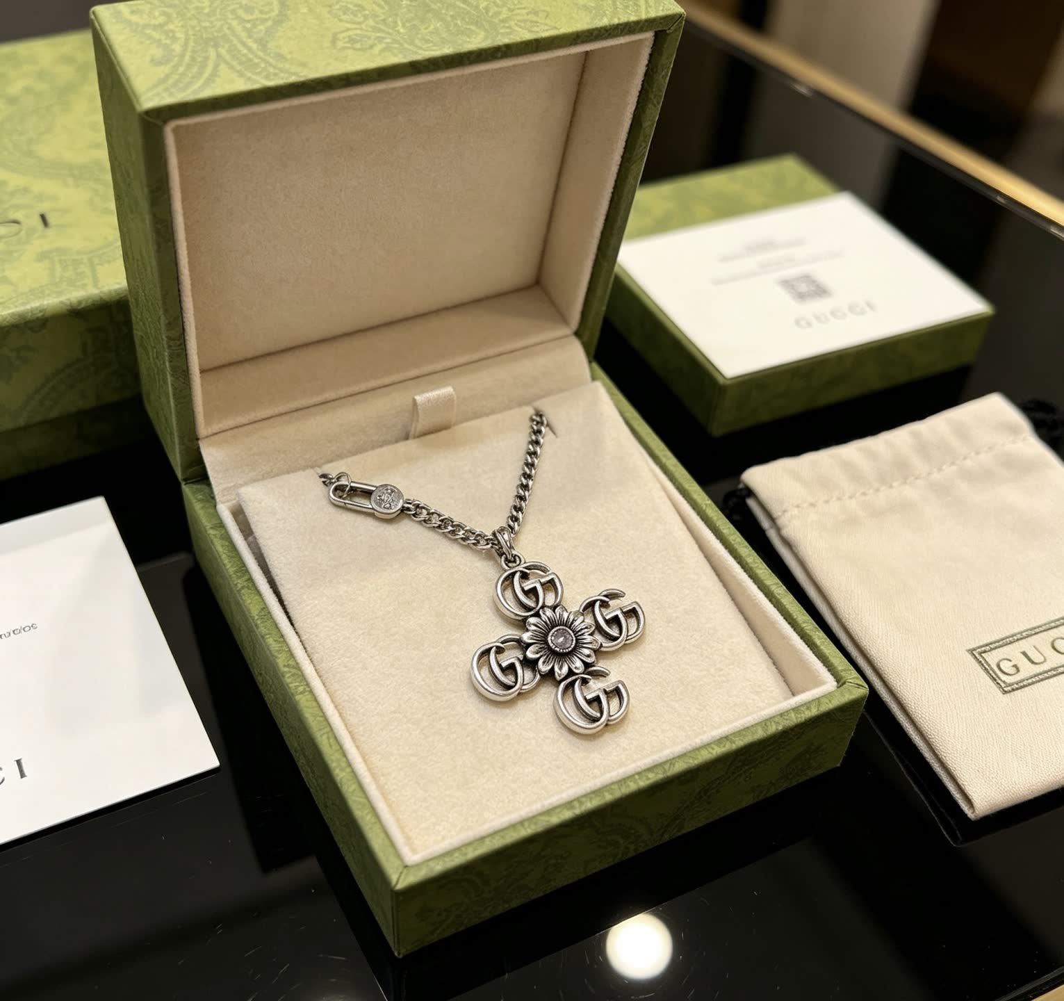 Gucci Silver Cross Pendant Necklace