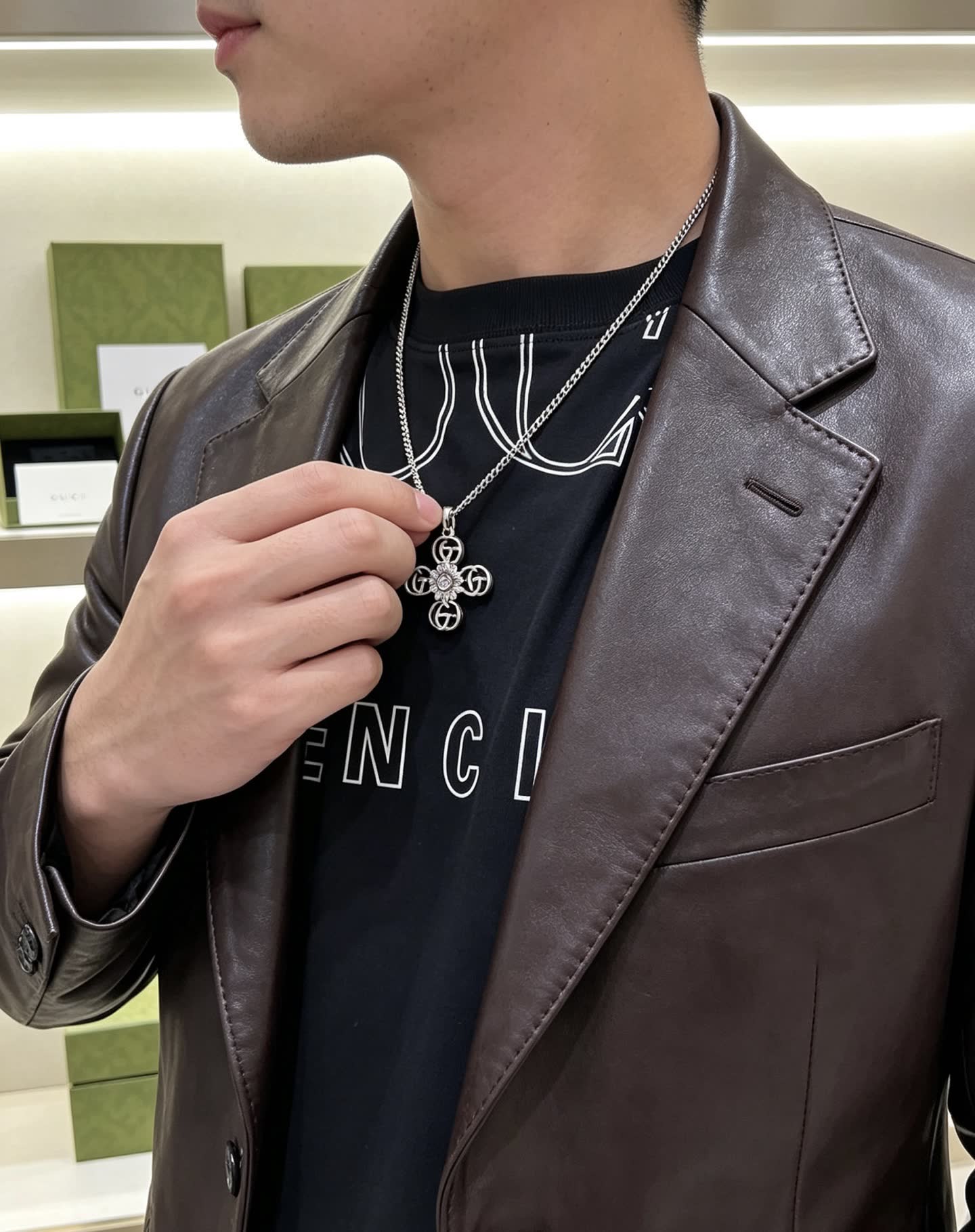 Gucci Silver Cross Pendant Necklace