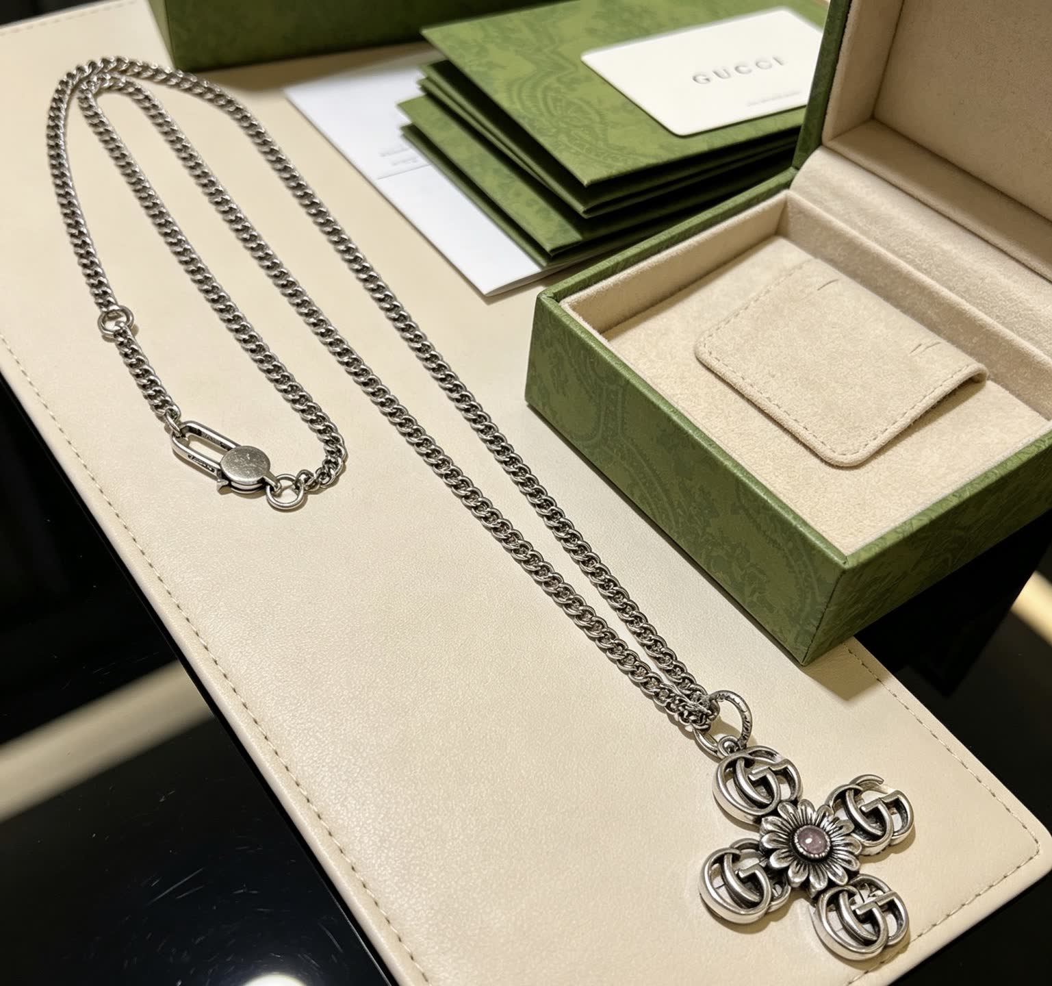 Gucci Silver Cross Pendant Necklace