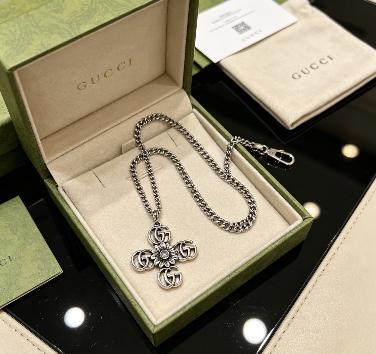 Gucci Silver Cross Pendant Necklace