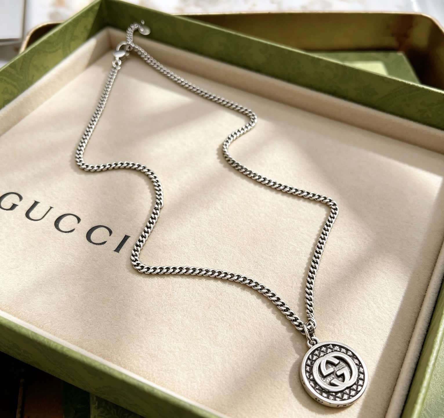 Gucci Silver Chain with Interlocking G Pendant