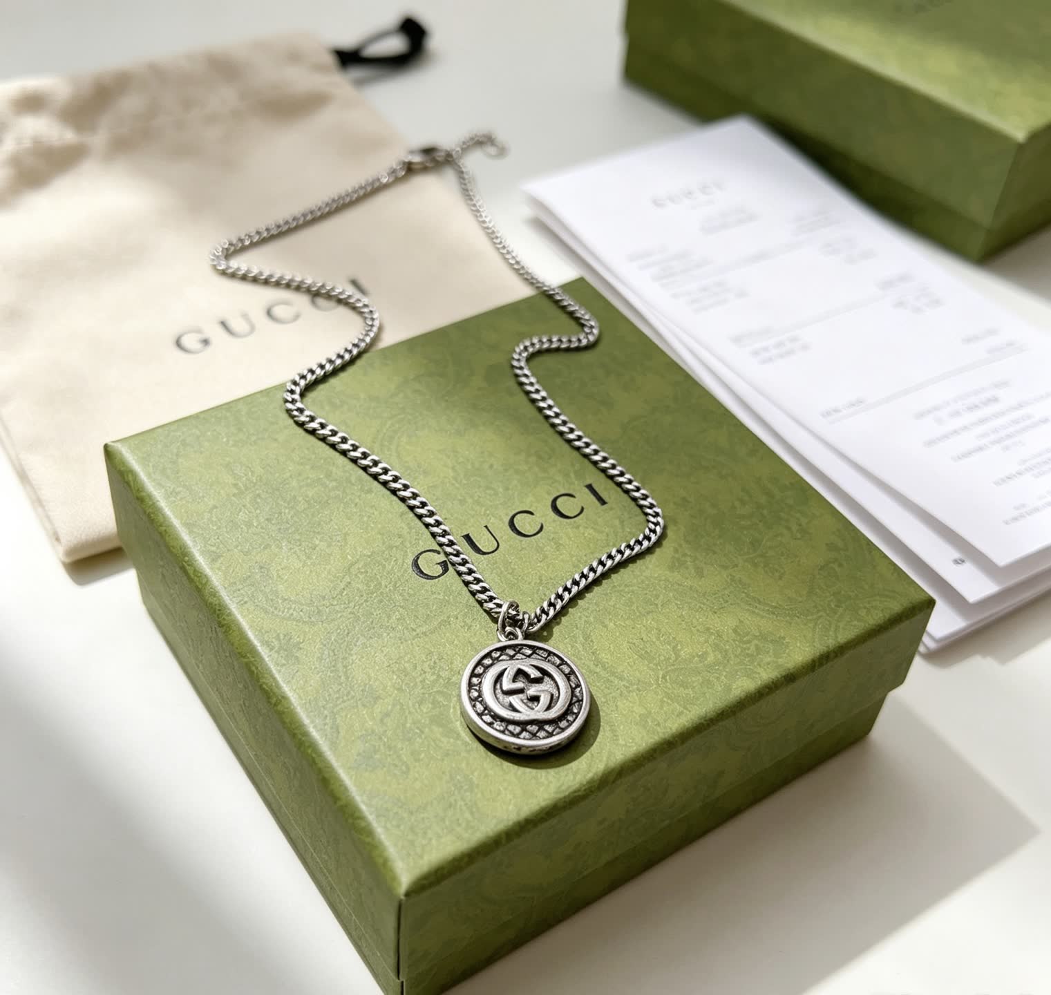Gucci Silver Chain with Interlocking G Pendant