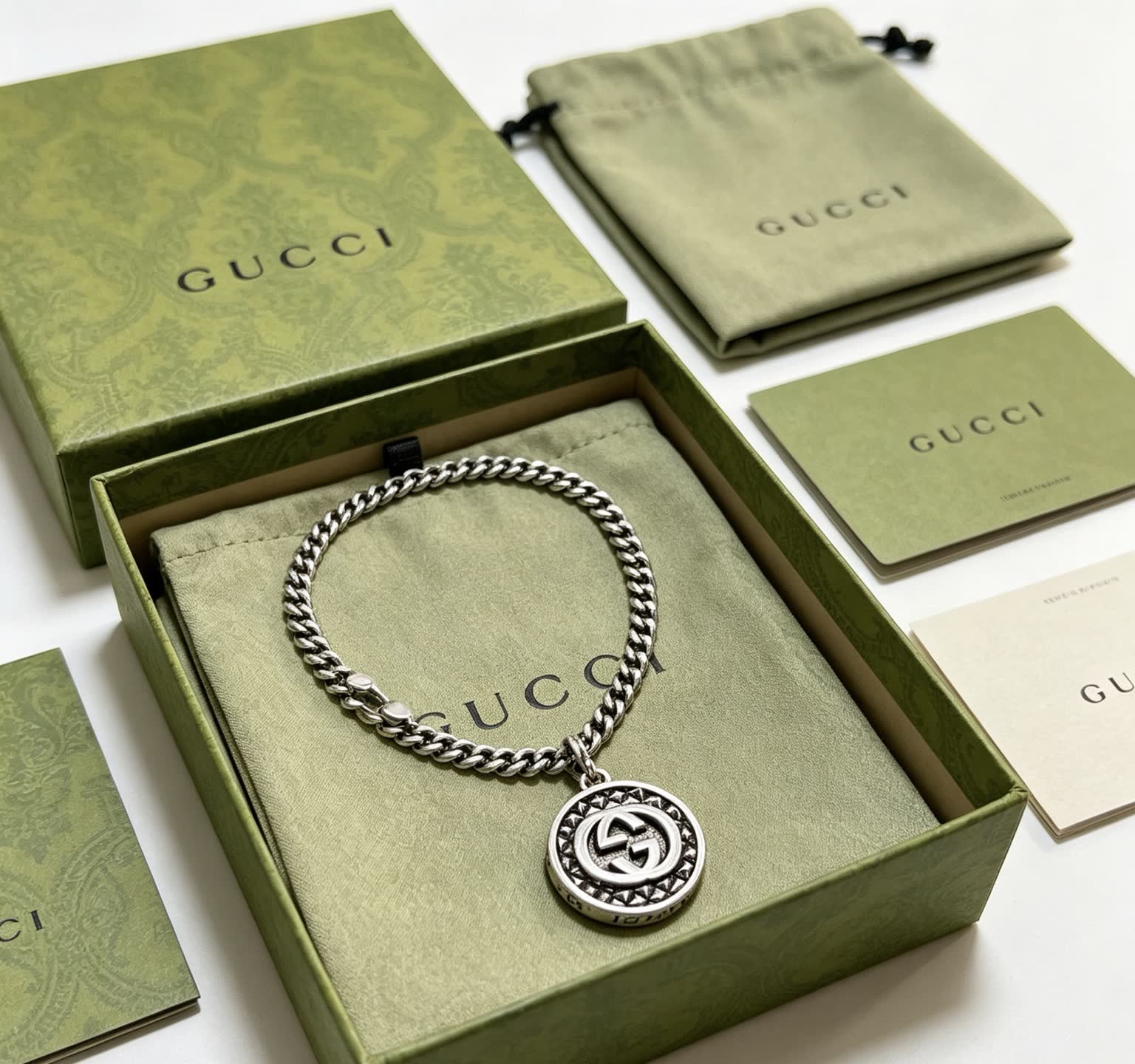 Gucci Silver Chain with Interlocking G Pendant