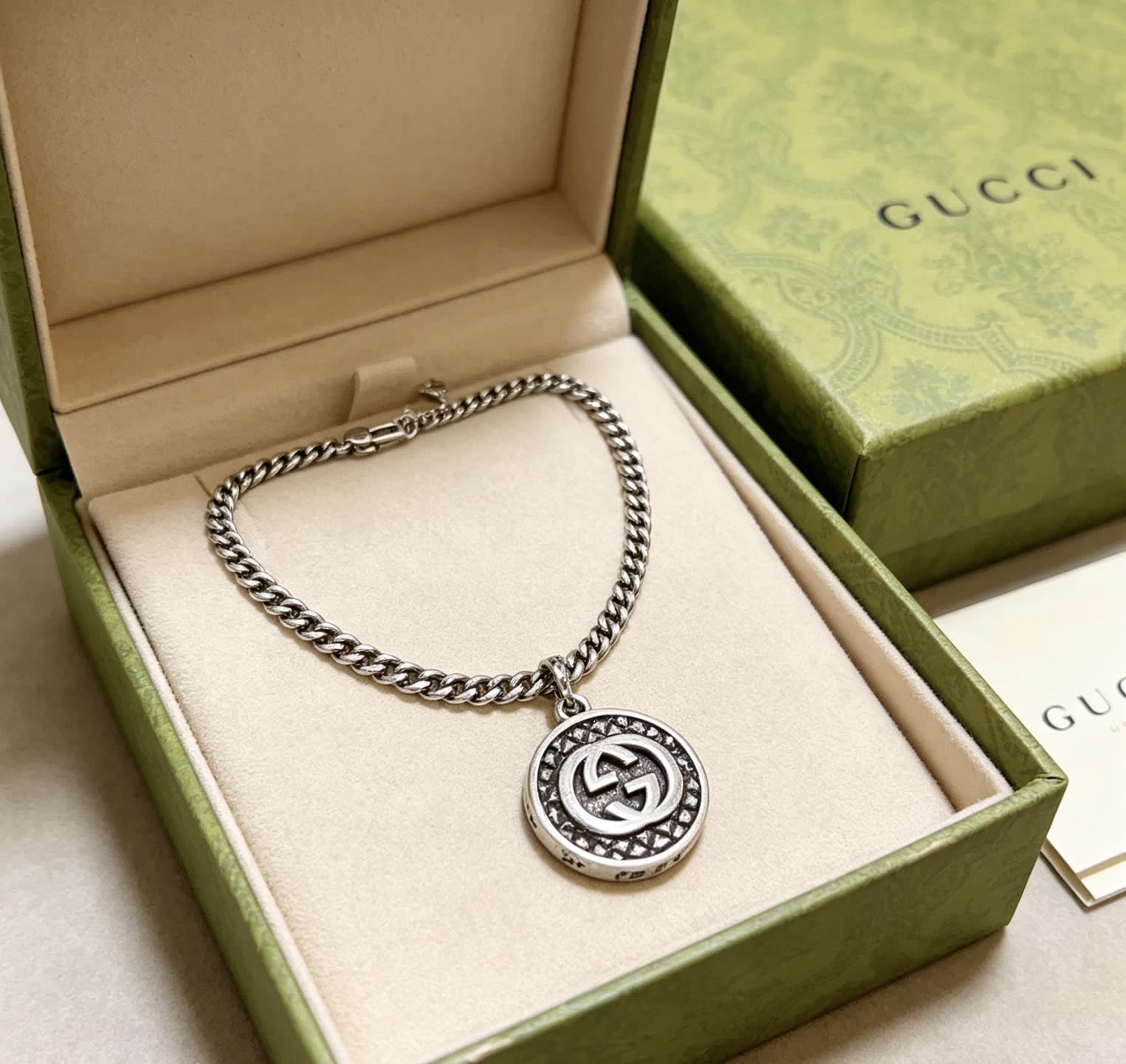 Gucci Silver Chain with Interlocking G Pendant