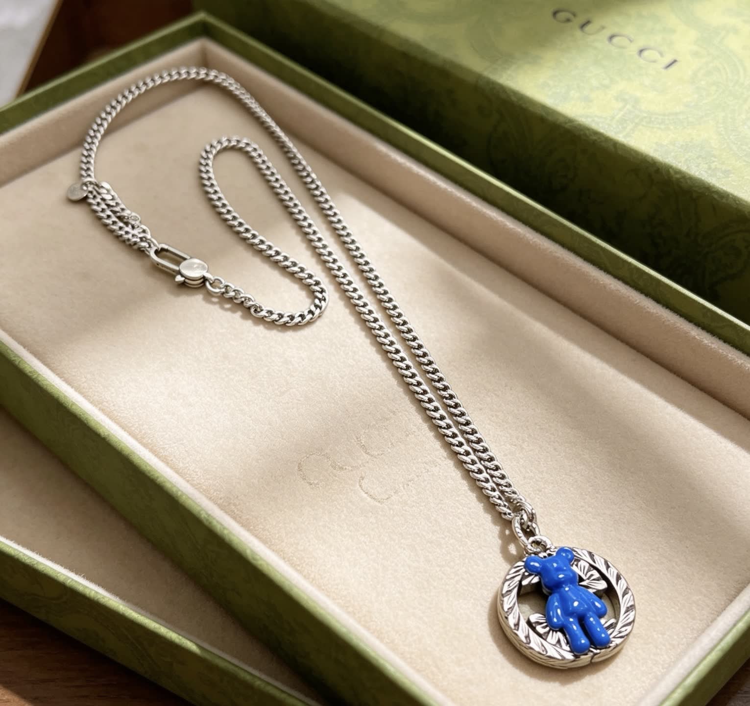 Gucci Blue Bear Pendant Necklace