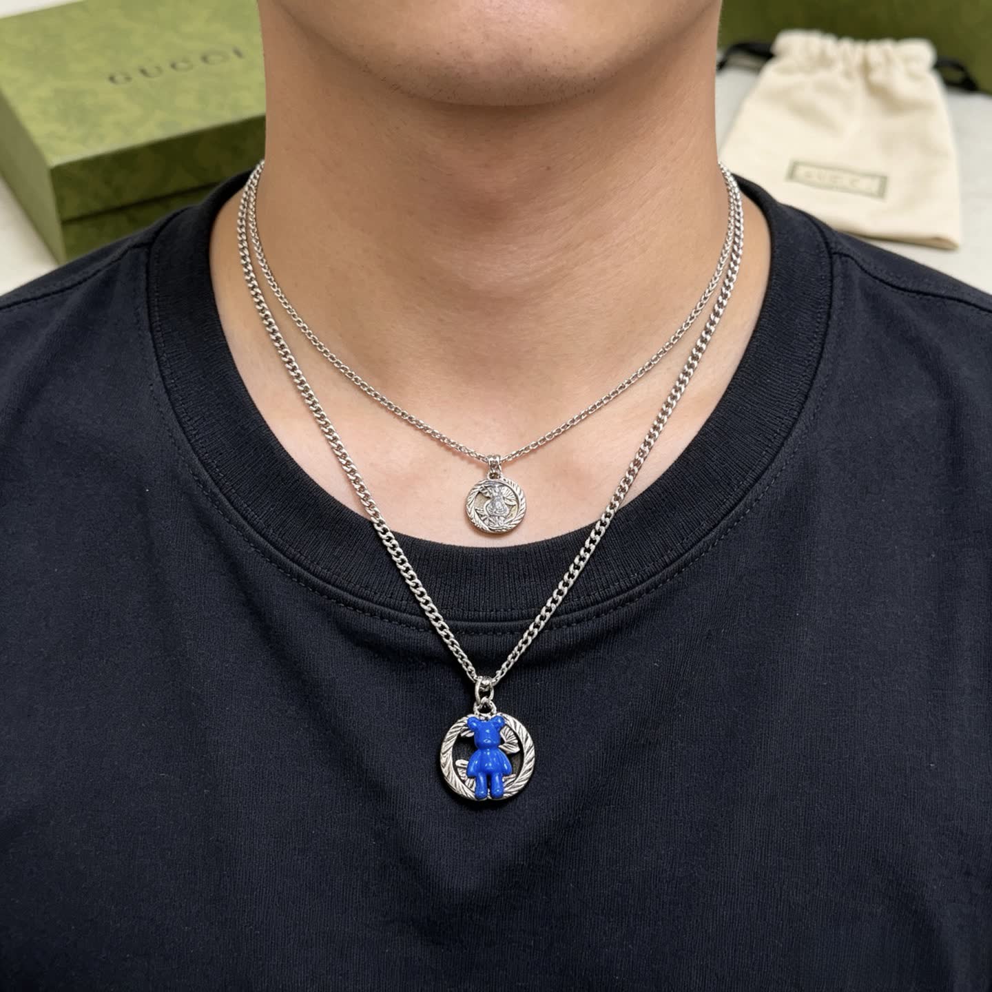Gucci Blue Bear Pendant Necklace