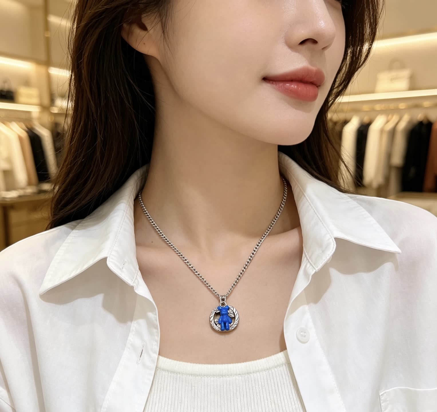 Gucci Blue Bear Pendant Necklace
