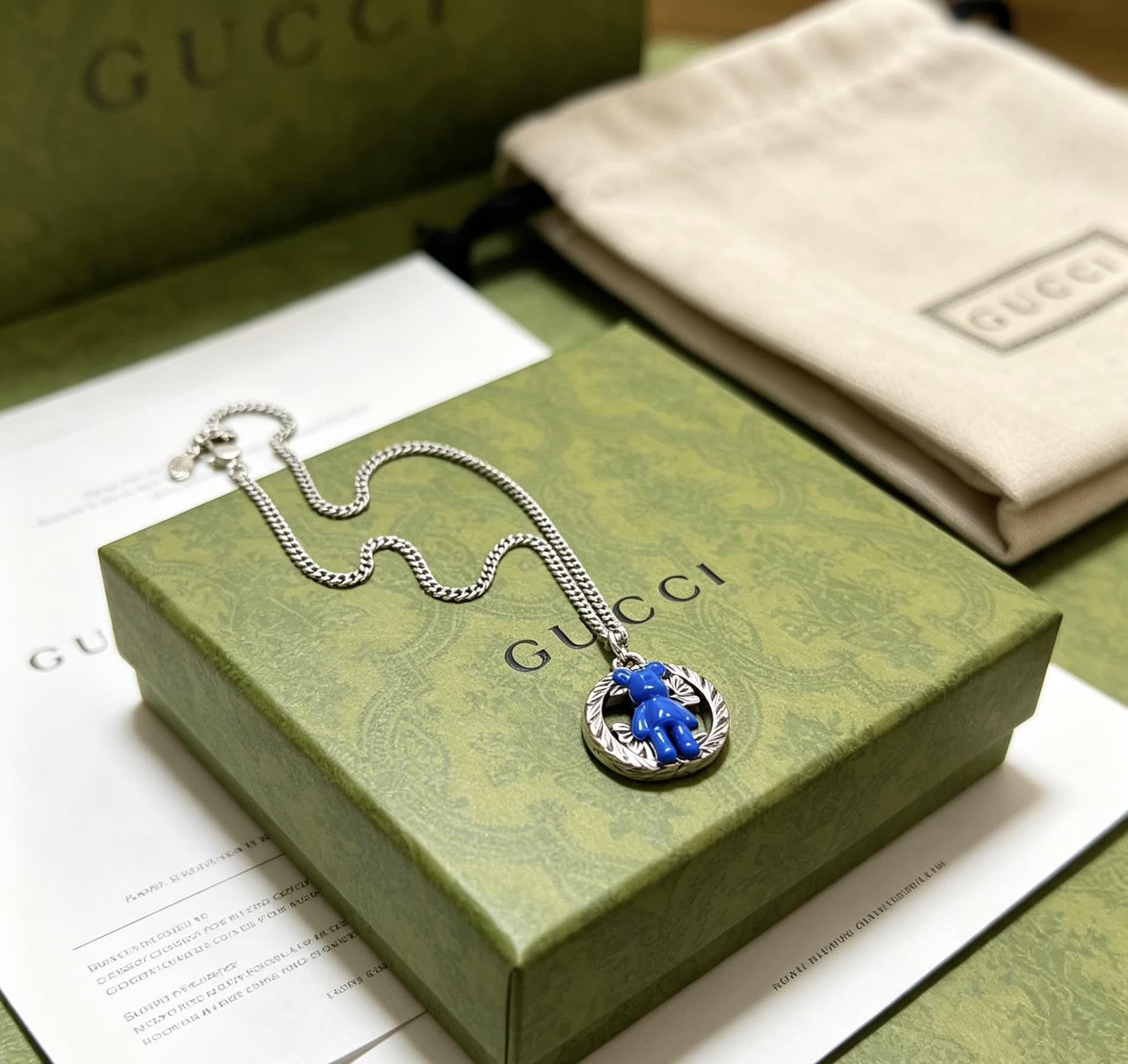 Gucci Blue Bear Pendant Necklace