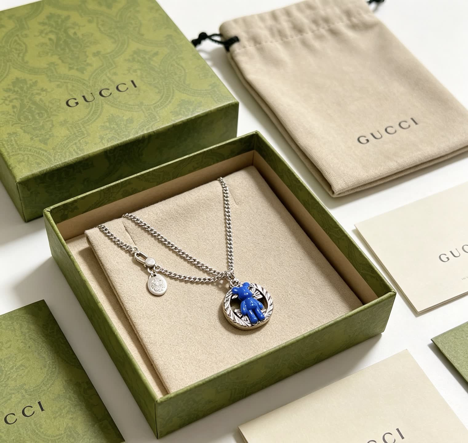 Gucci Blue Bear Pendant Necklace