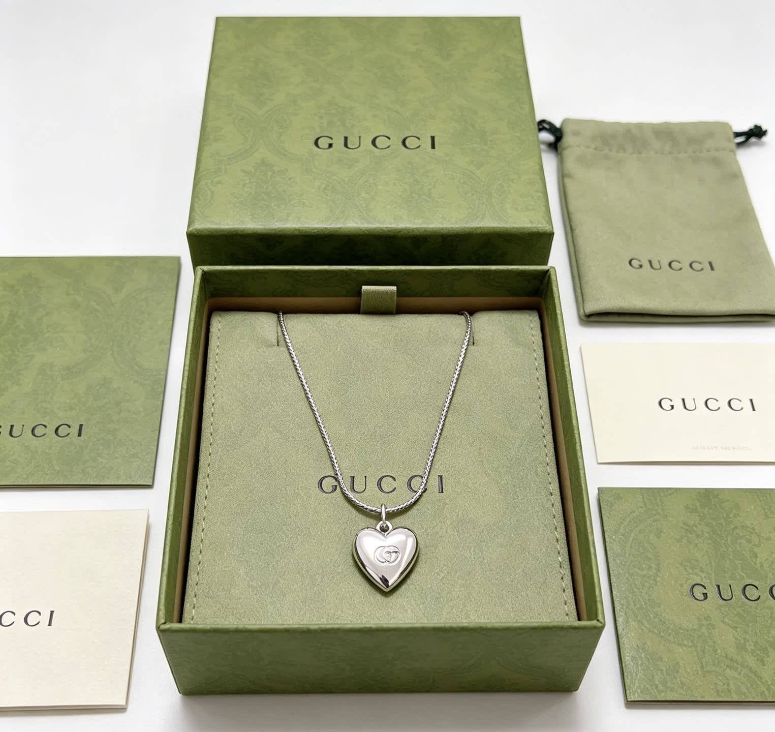 Gucci Silver Heart Pendant Necklace