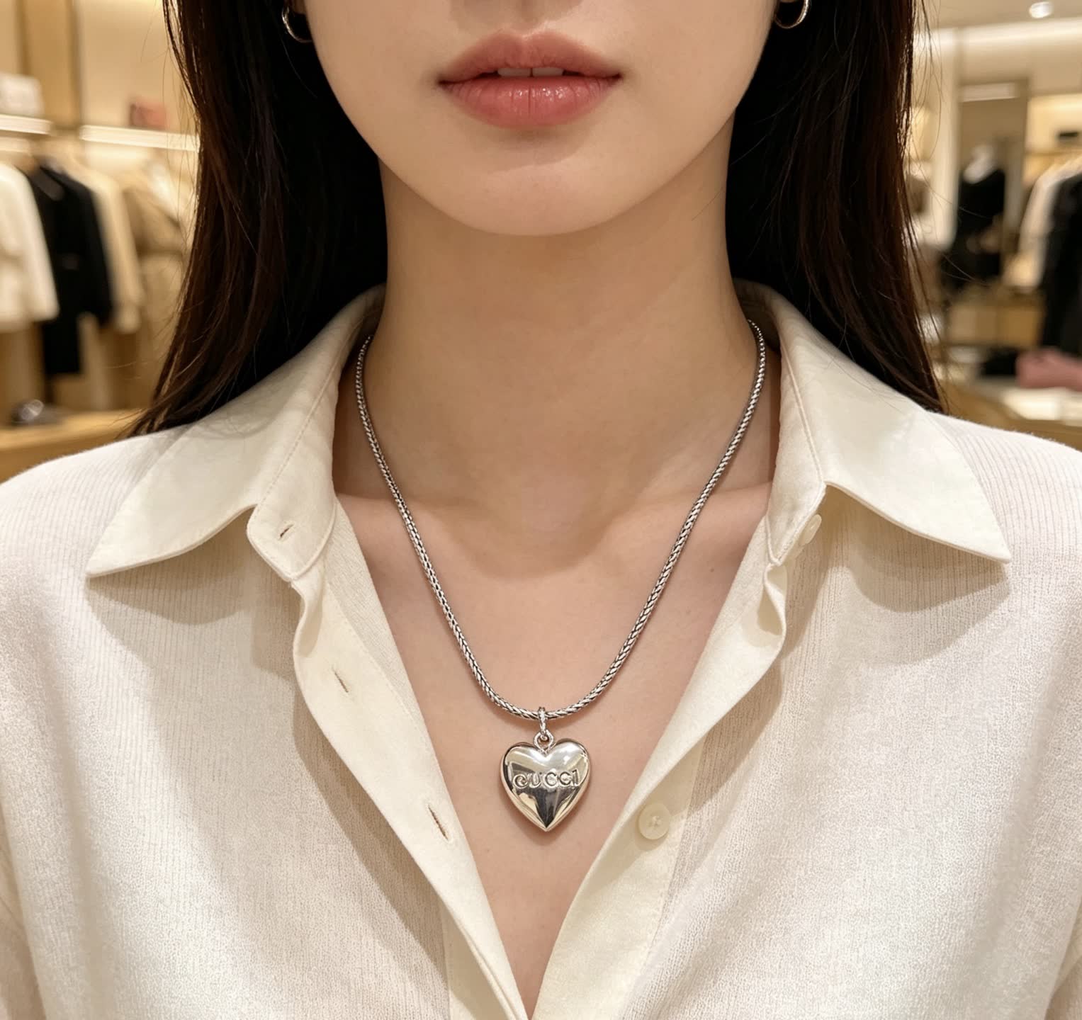 Gucci Silver Heart Pendant Necklace
