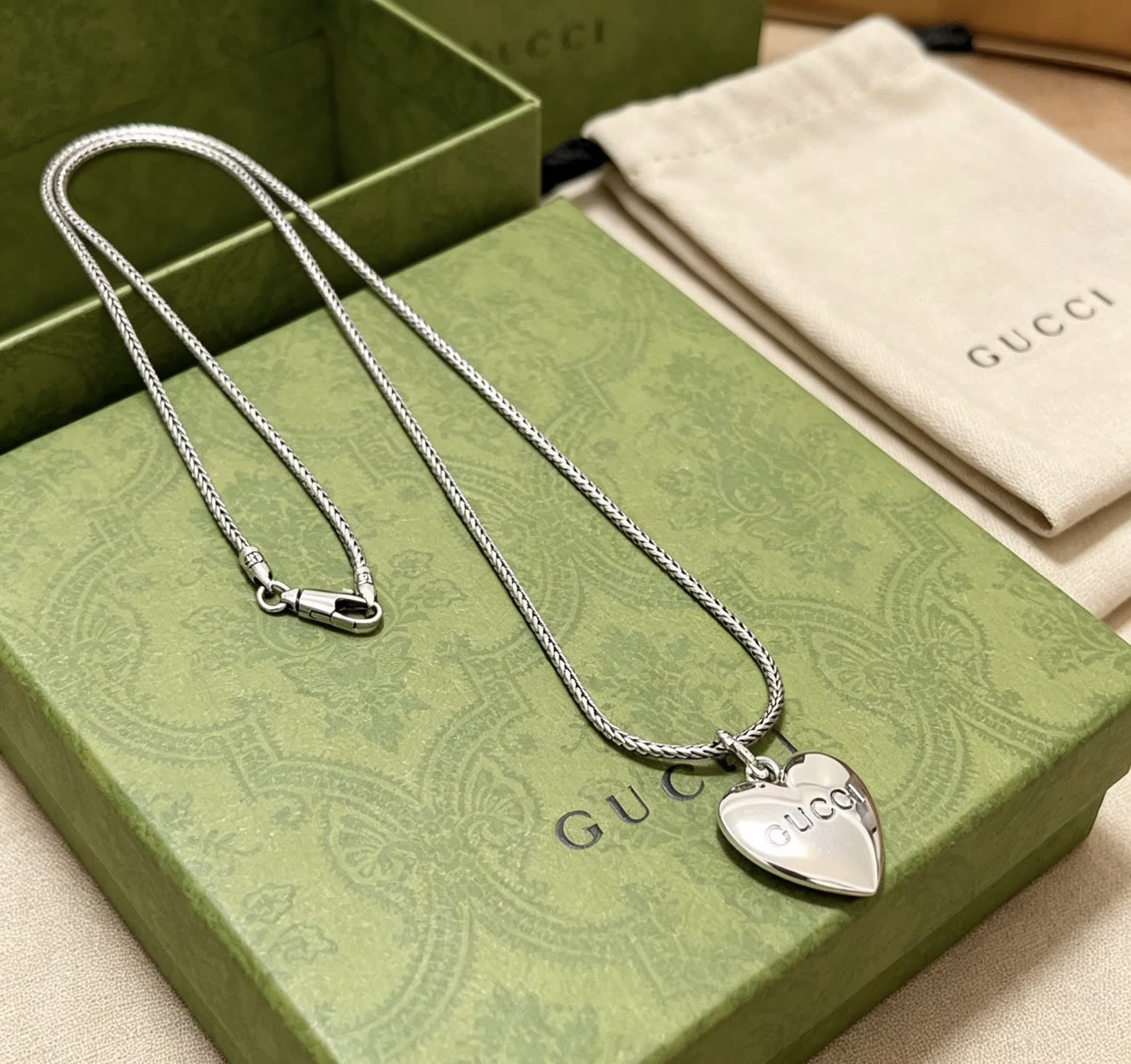 Gucci Silver Heart Pendant Necklace