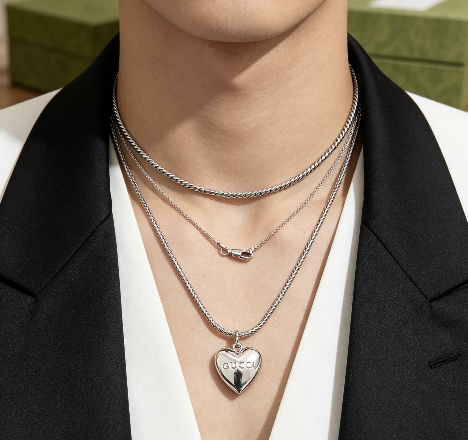 Gucci Silver Heart Pendant Necklace