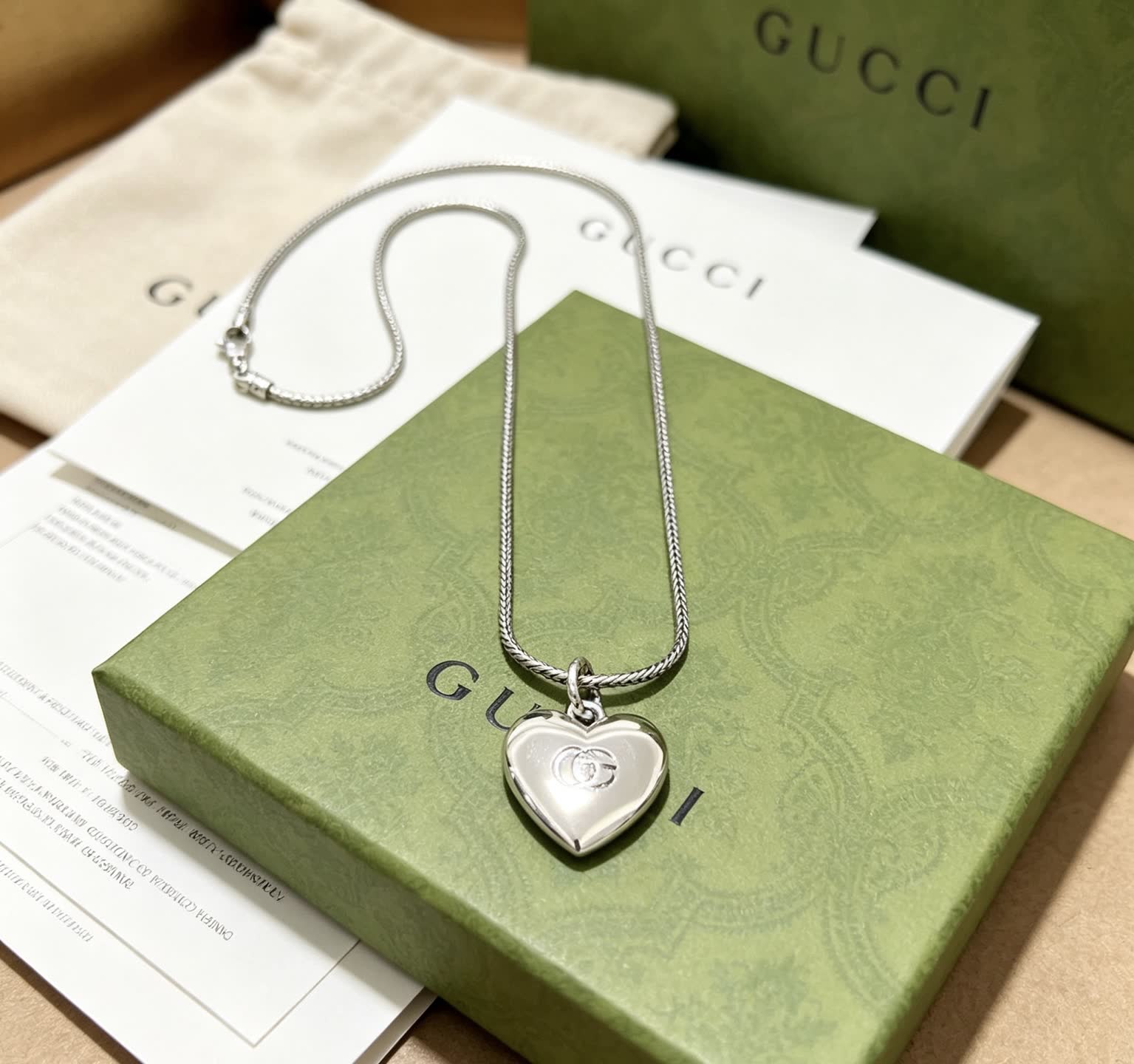 Gucci Silver Heart Pendant Necklace