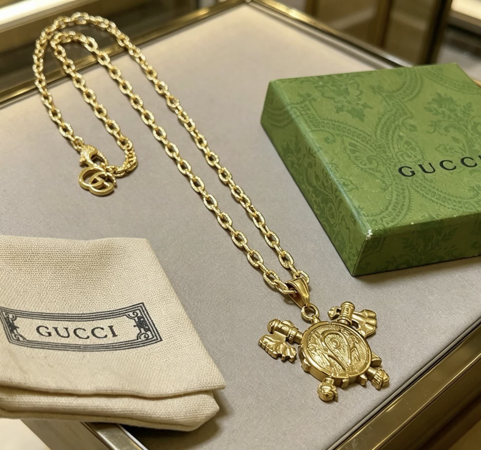 Gucci Gold-Plated Interlocking G Cross Pendant Necklace