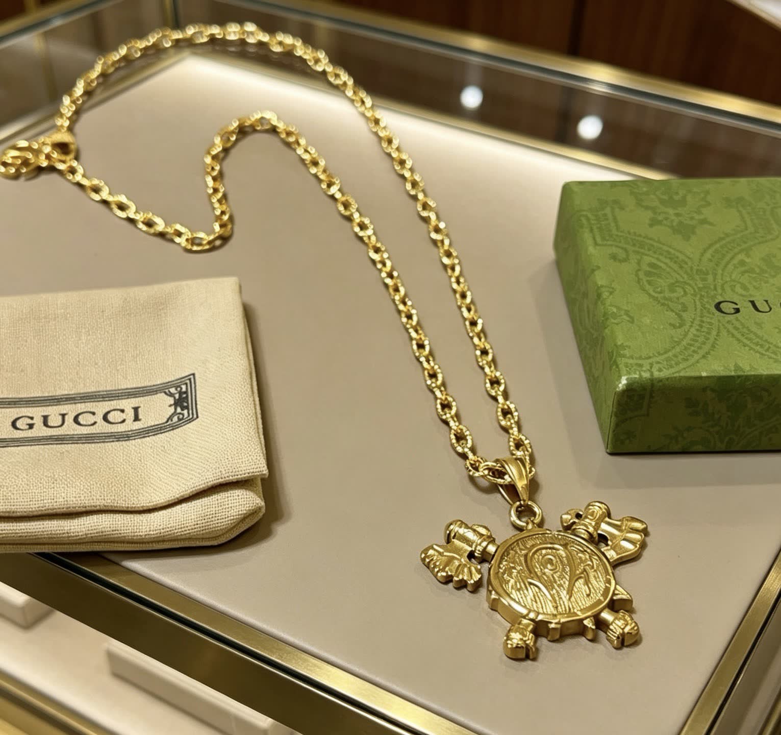 Gucci Gold-Plated Interlocking G Cross Pendant Necklace