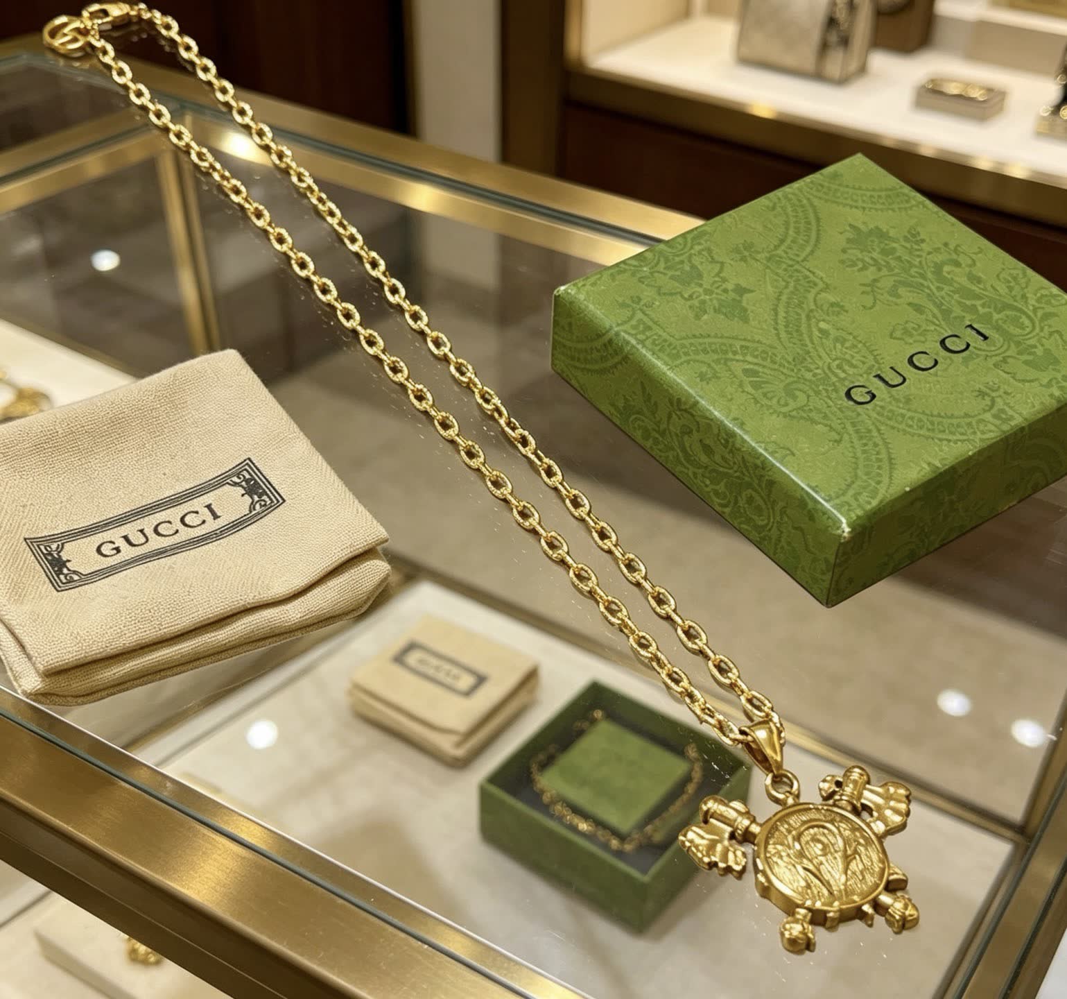 Gucci Gold-Plated Interlocking G Cross Pendant Necklace