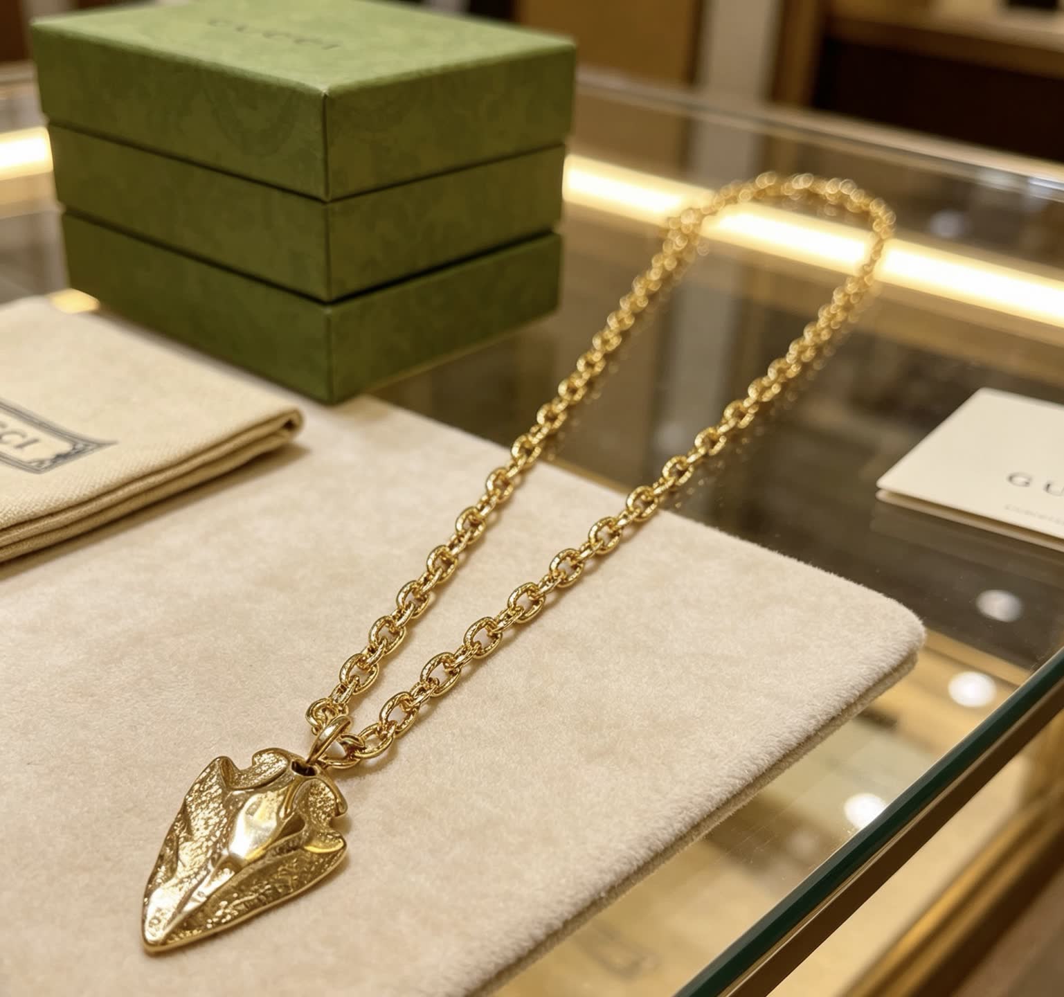 Gucci Gold Leaf Pendant Necklace