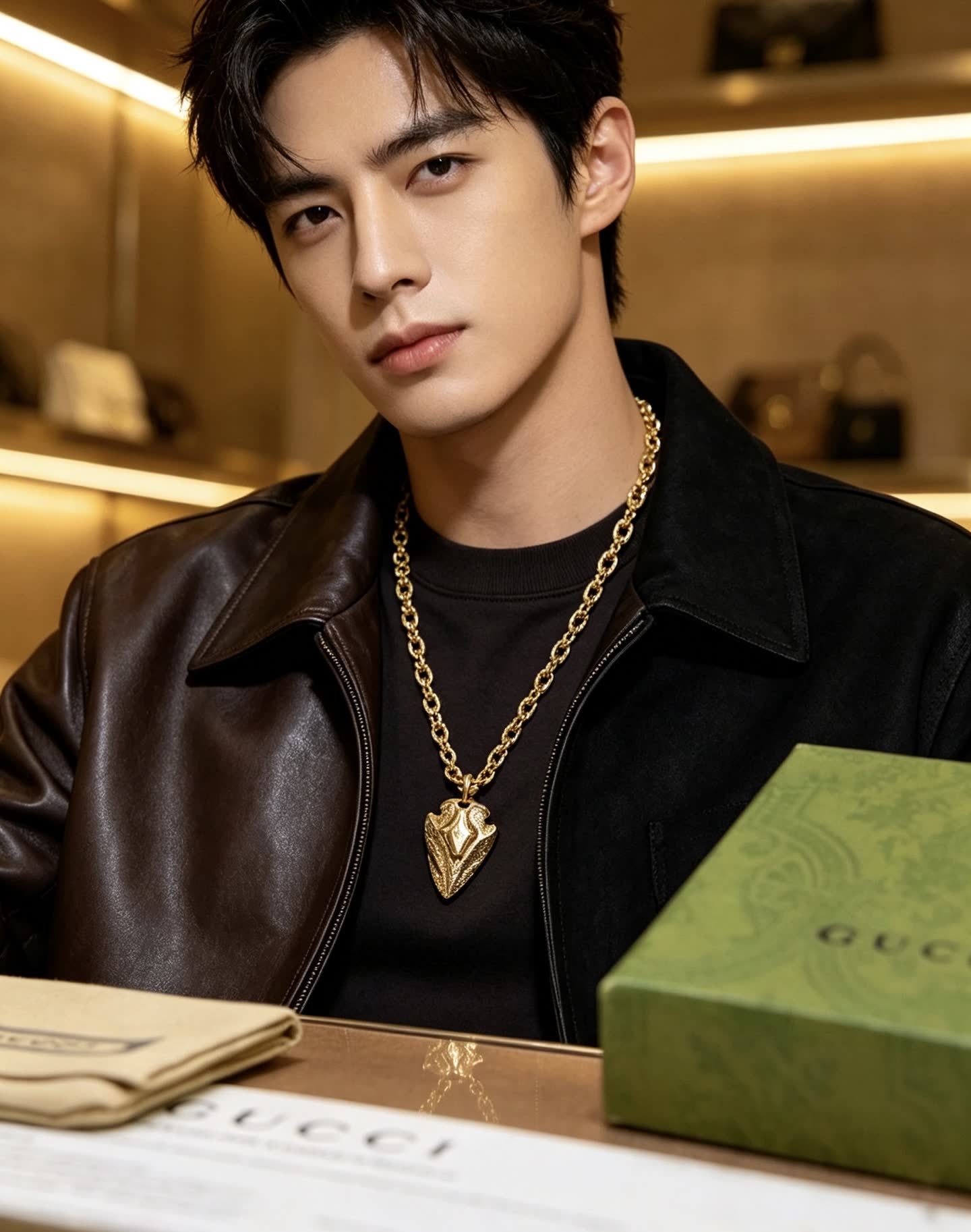 Gucci Gold Leaf Pendant Necklace