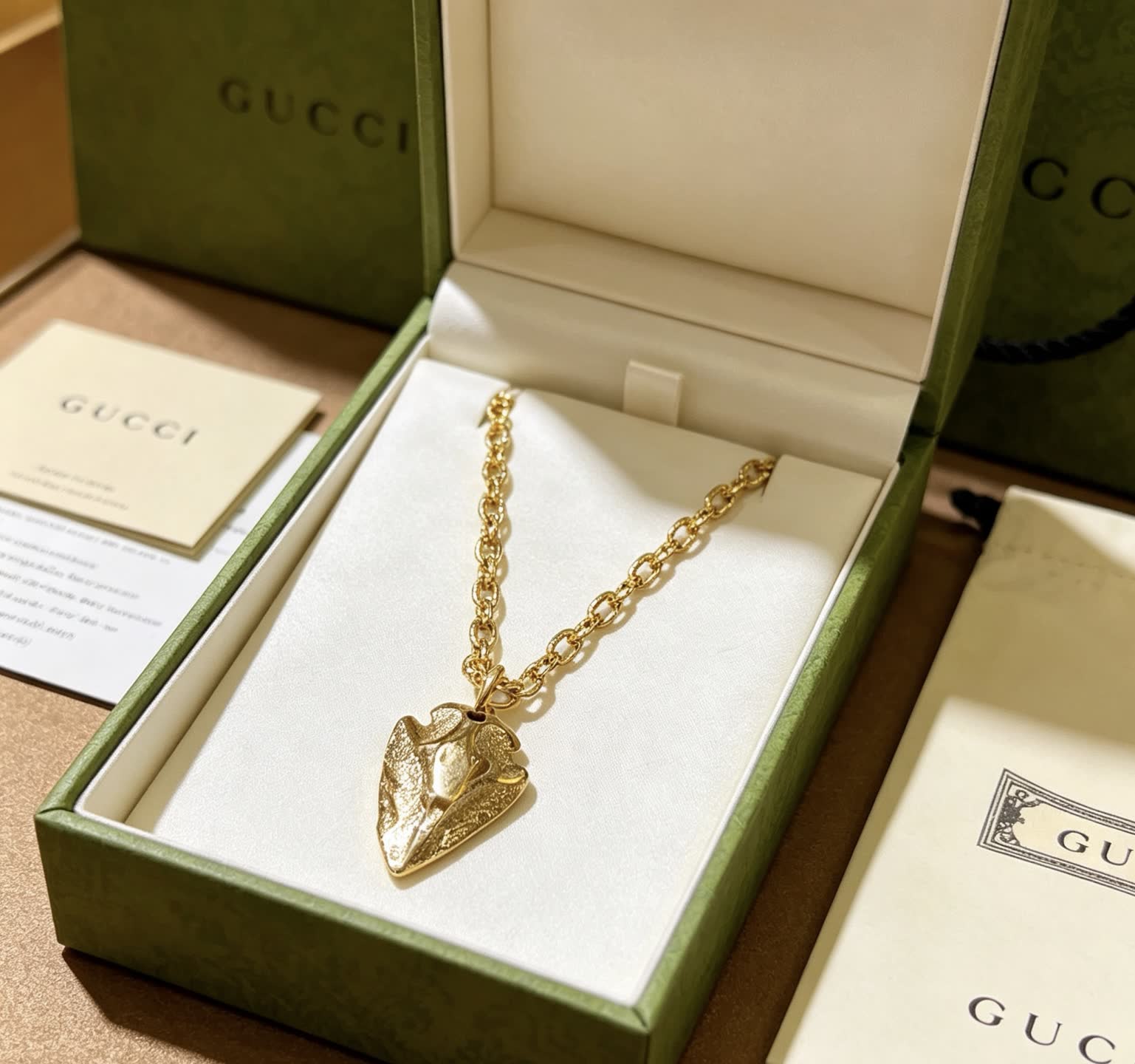 Gucci Gold Leaf Pendant Necklace