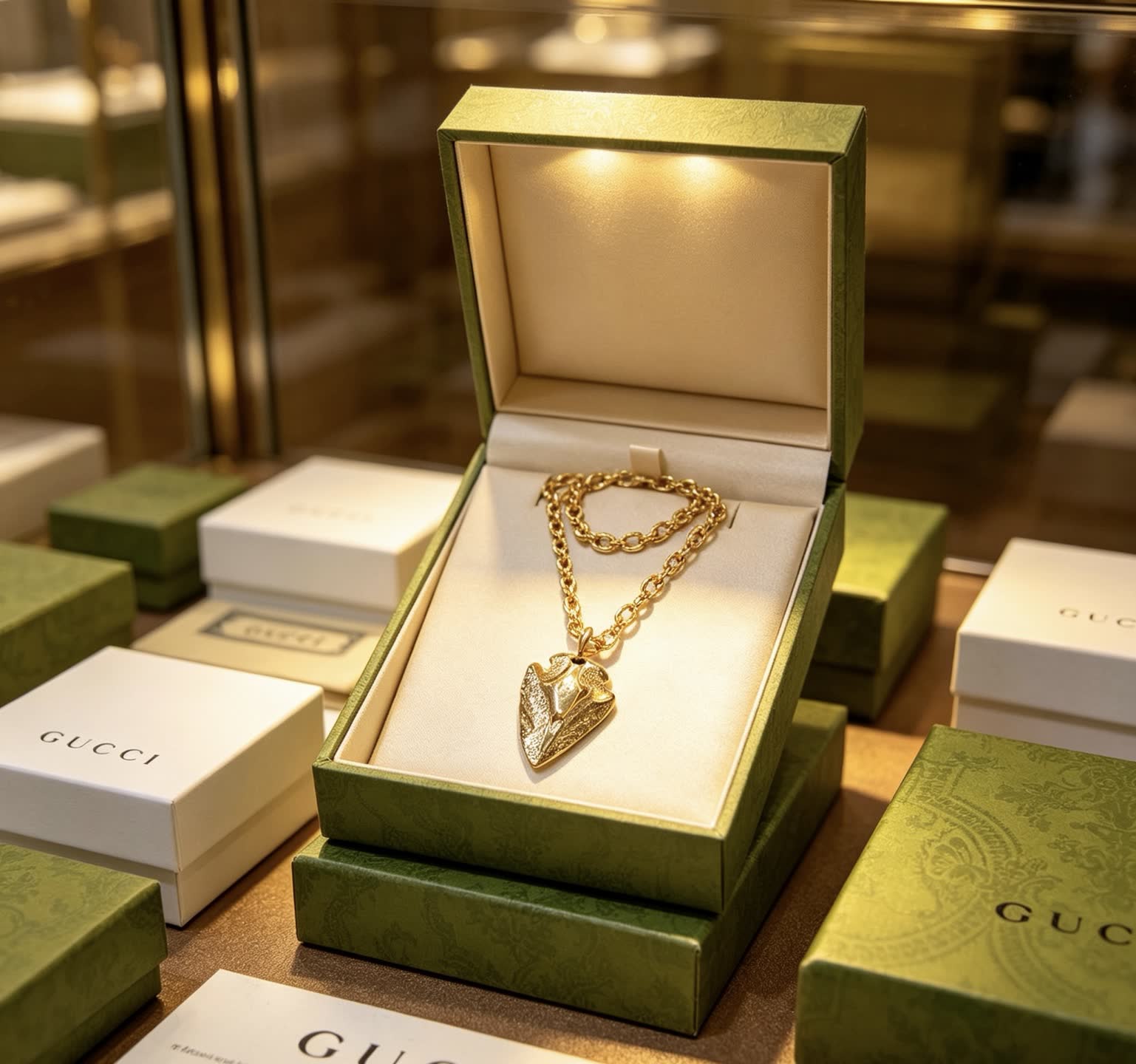 Gucci Gold Leaf Pendant Necklace