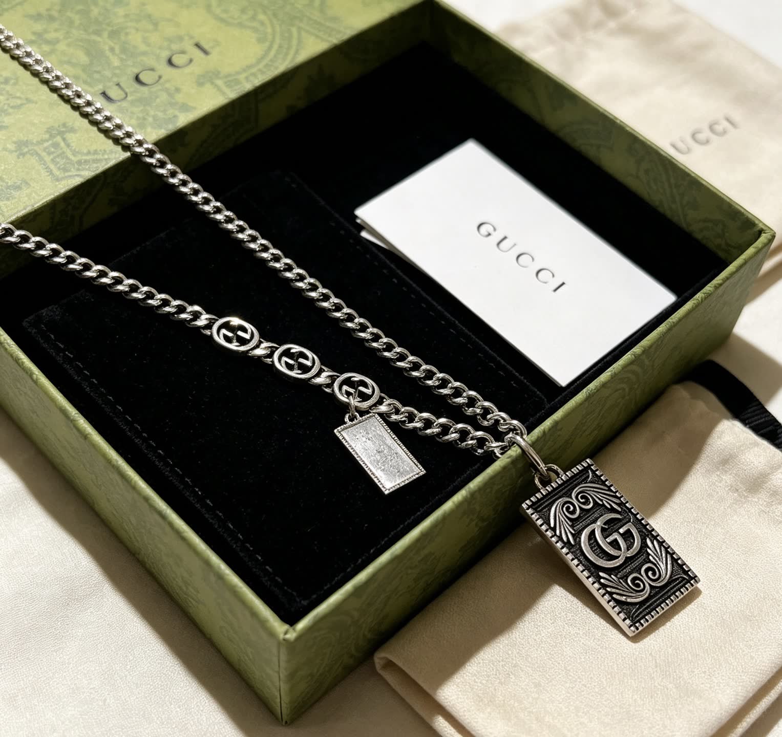 Gucci Silver Chain with Interlocking G Pendant