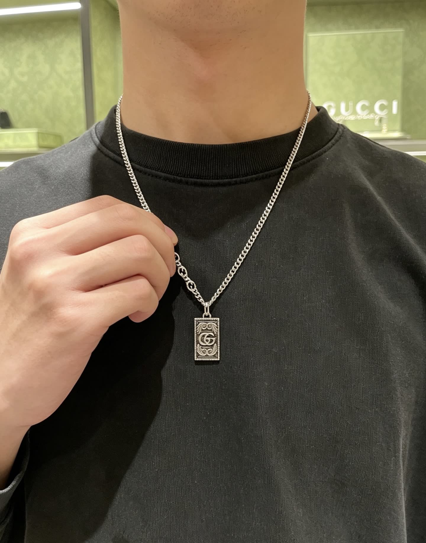 Gucci Silver Chain with Interlocking G Pendant
