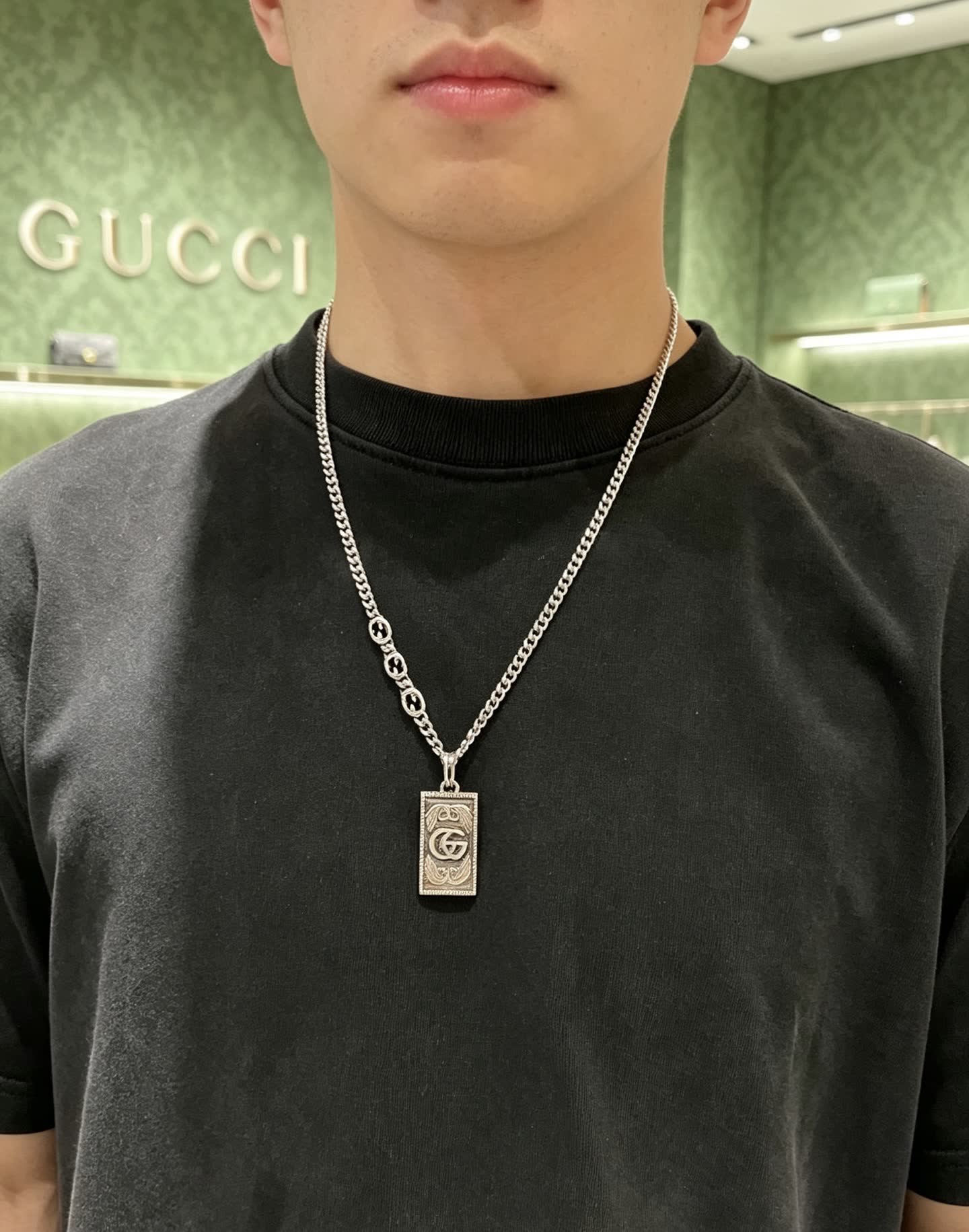 Gucci Silver Chain with Interlocking G Pendant