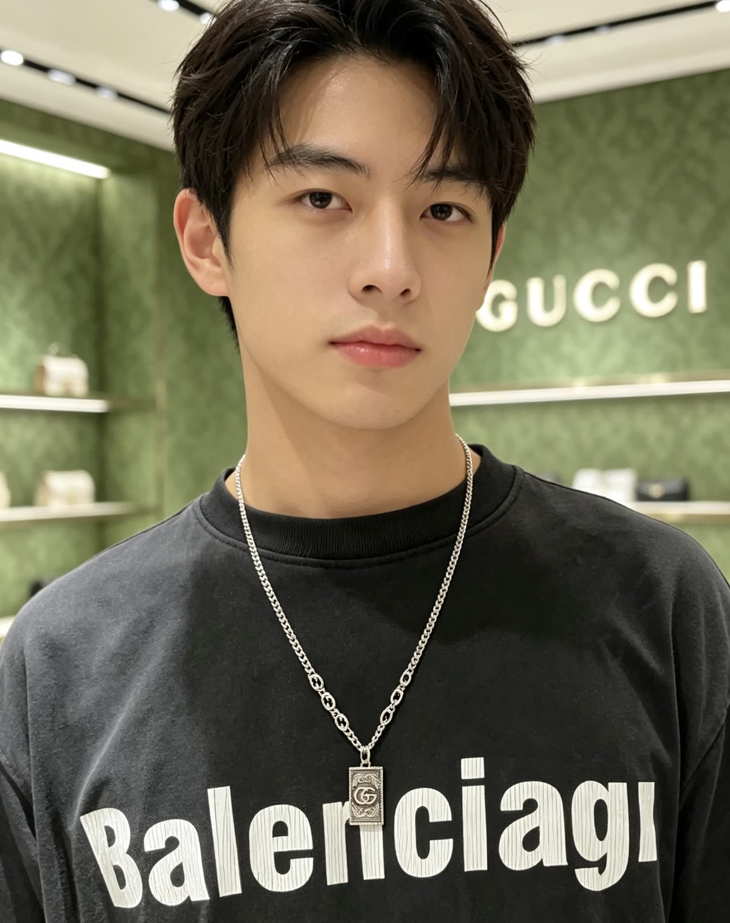 Gucci Silver Chain with Interlocking G Pendant