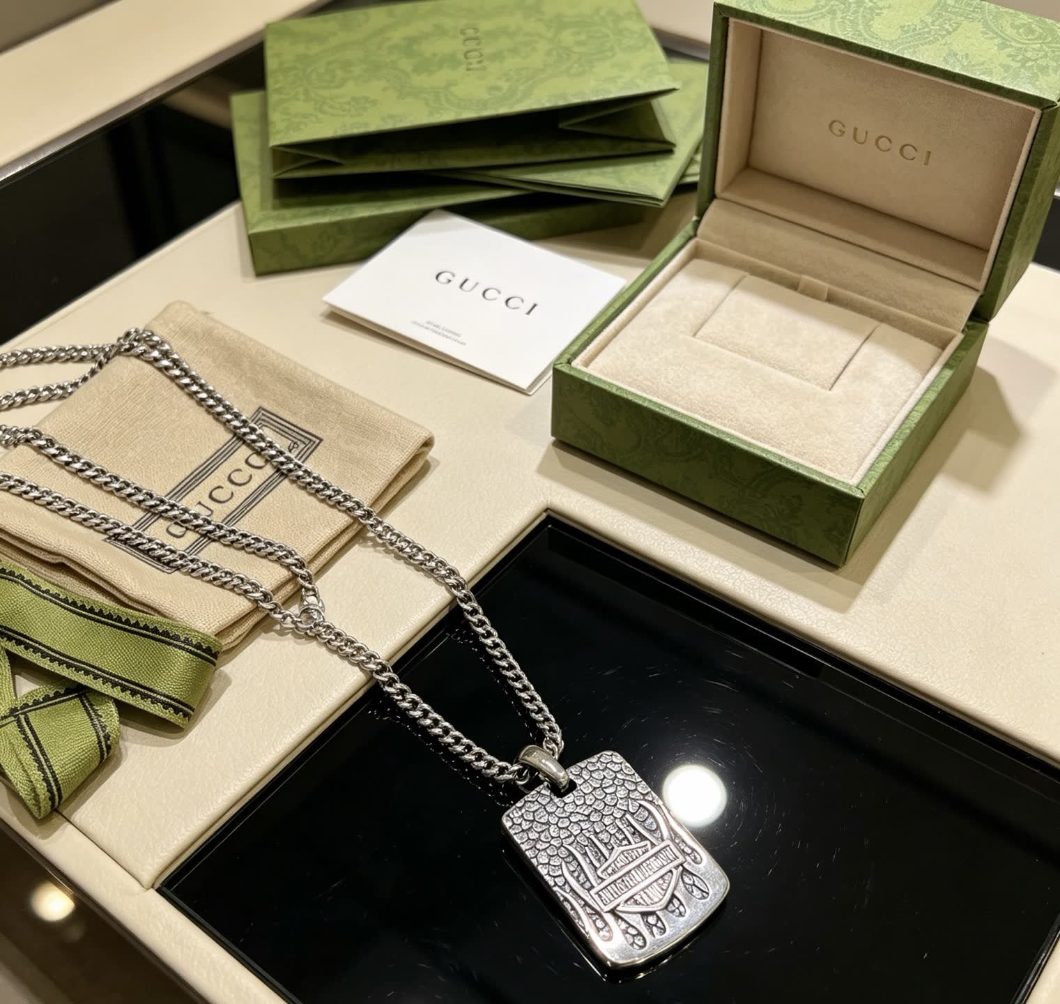 Gucci Silver Chain with Rectangle Pendant