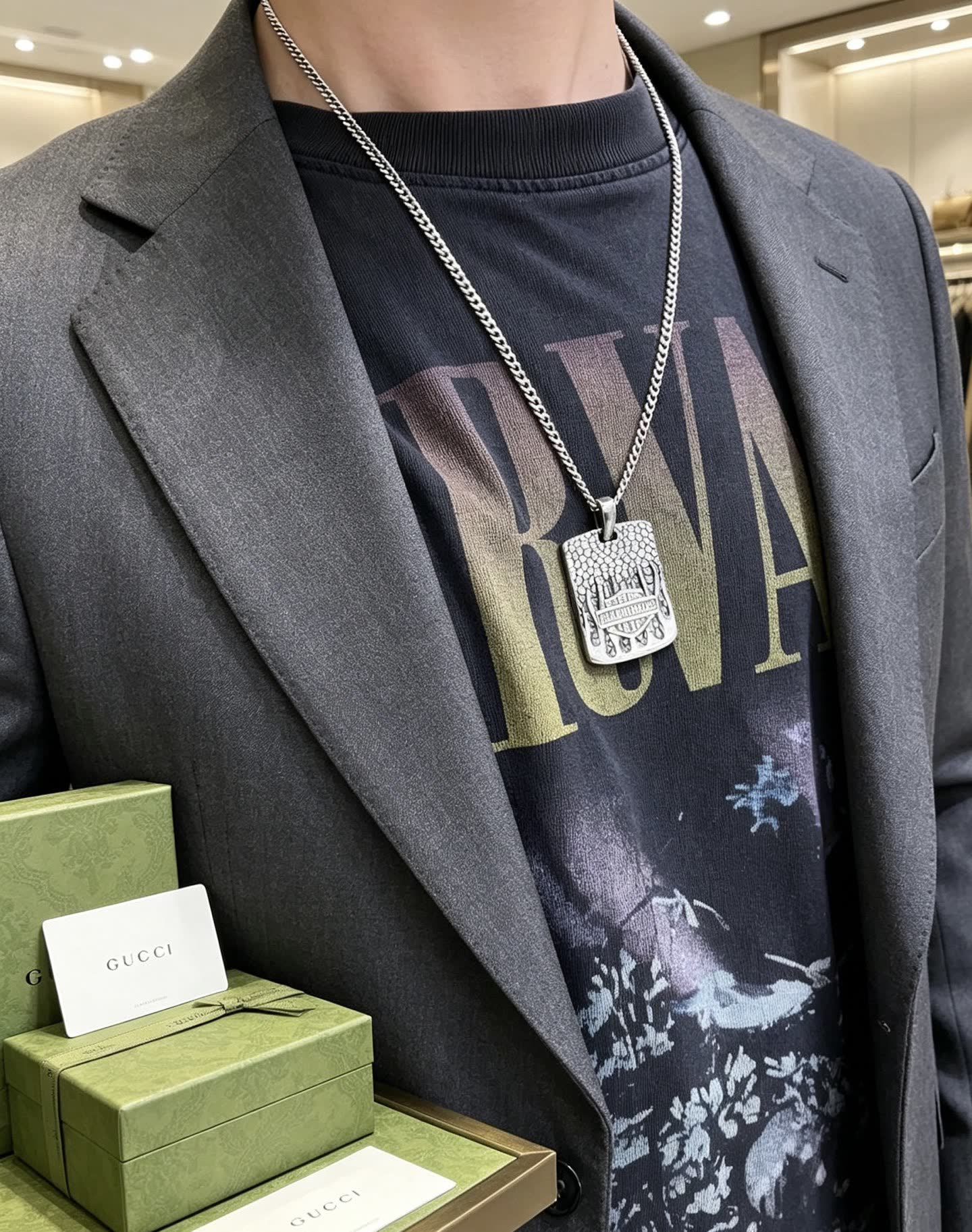 Gucci Silver Chain with Rectangle Pendant